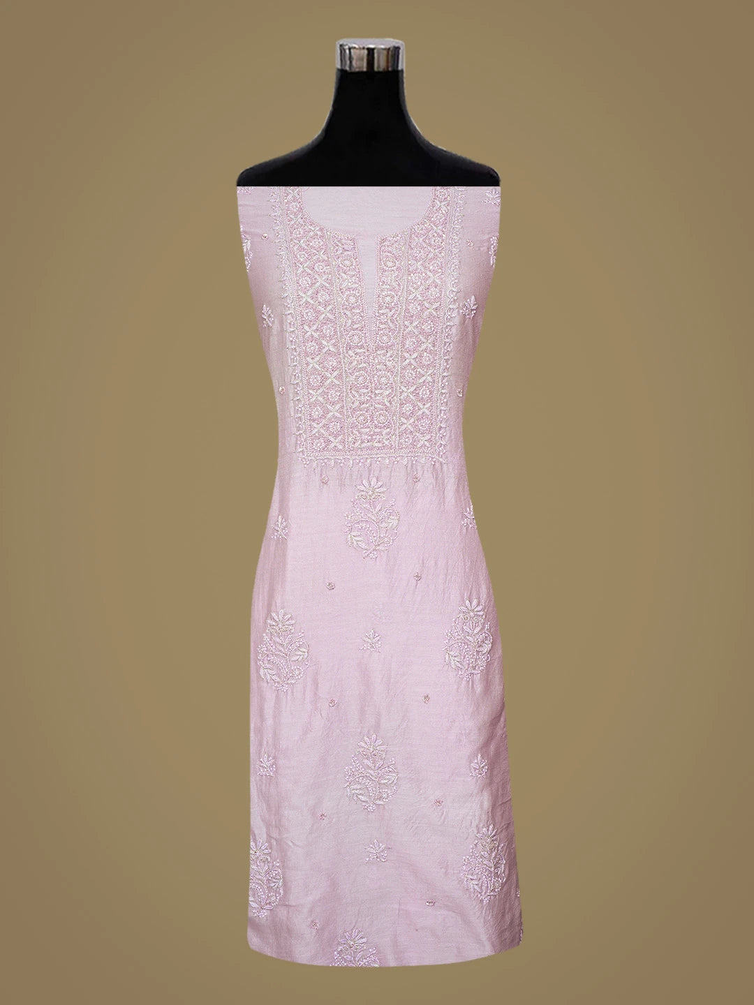 Ada Hand Embroidered Lavender Chanderi Lucknowi Chikankari Unstitched Kurta Dupatta Set With Cutdana Work 01A639190