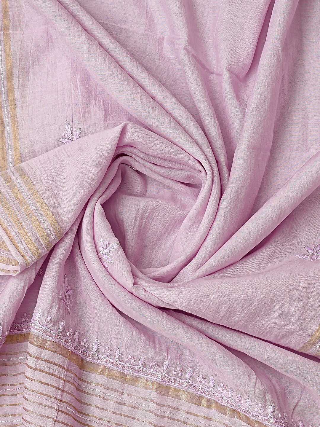 Ada Hand Embroidered Lavender Chanderi Lucknowi Chikankari Unstitched Kurta Dupatta Set With Cutdana Work 01A639190