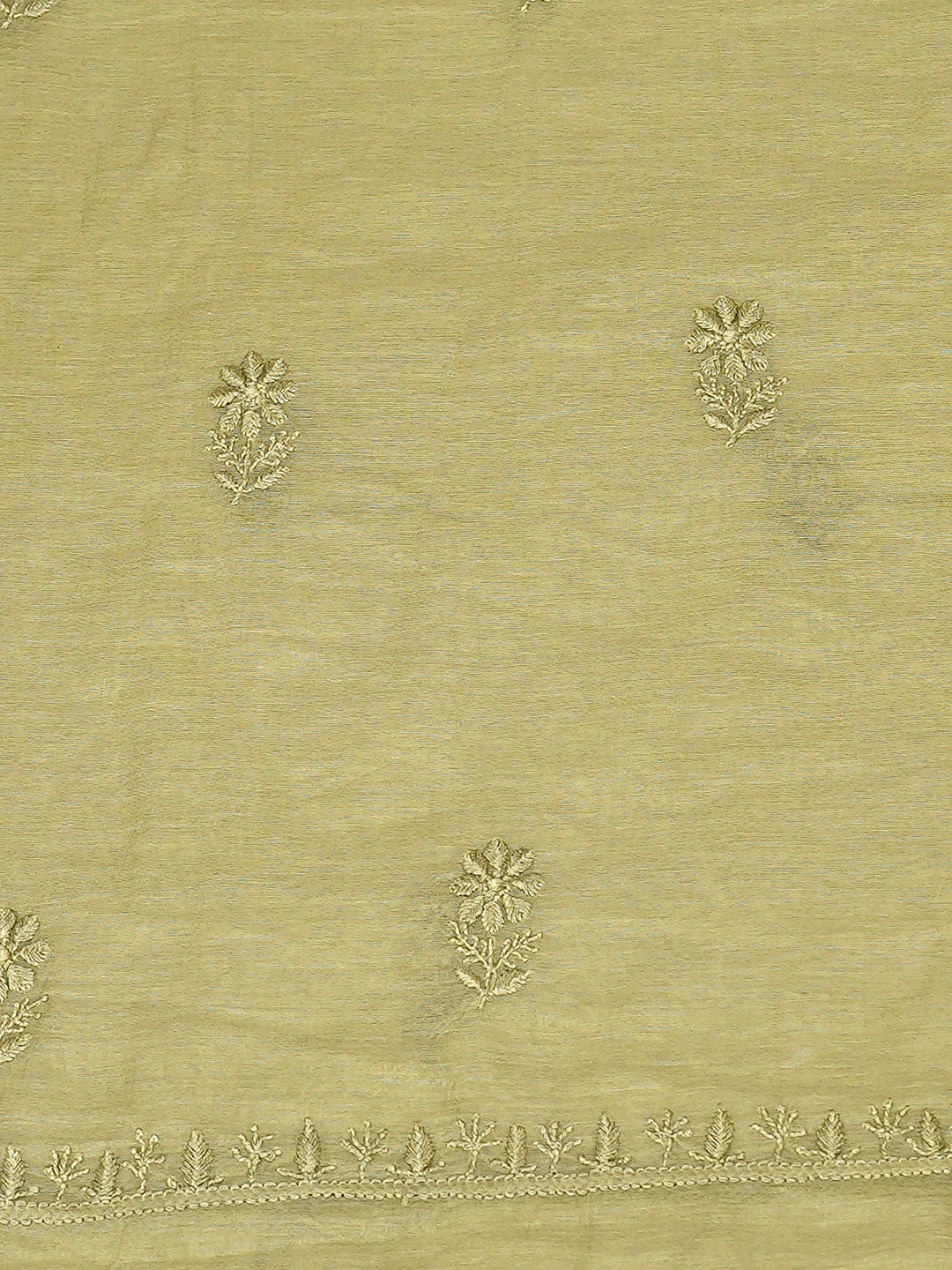 Ada Hand Embroidered Mehandi Green Chanderi Lucknowi Chikankari Unstitched Kurta Dupatta Set 01A790465