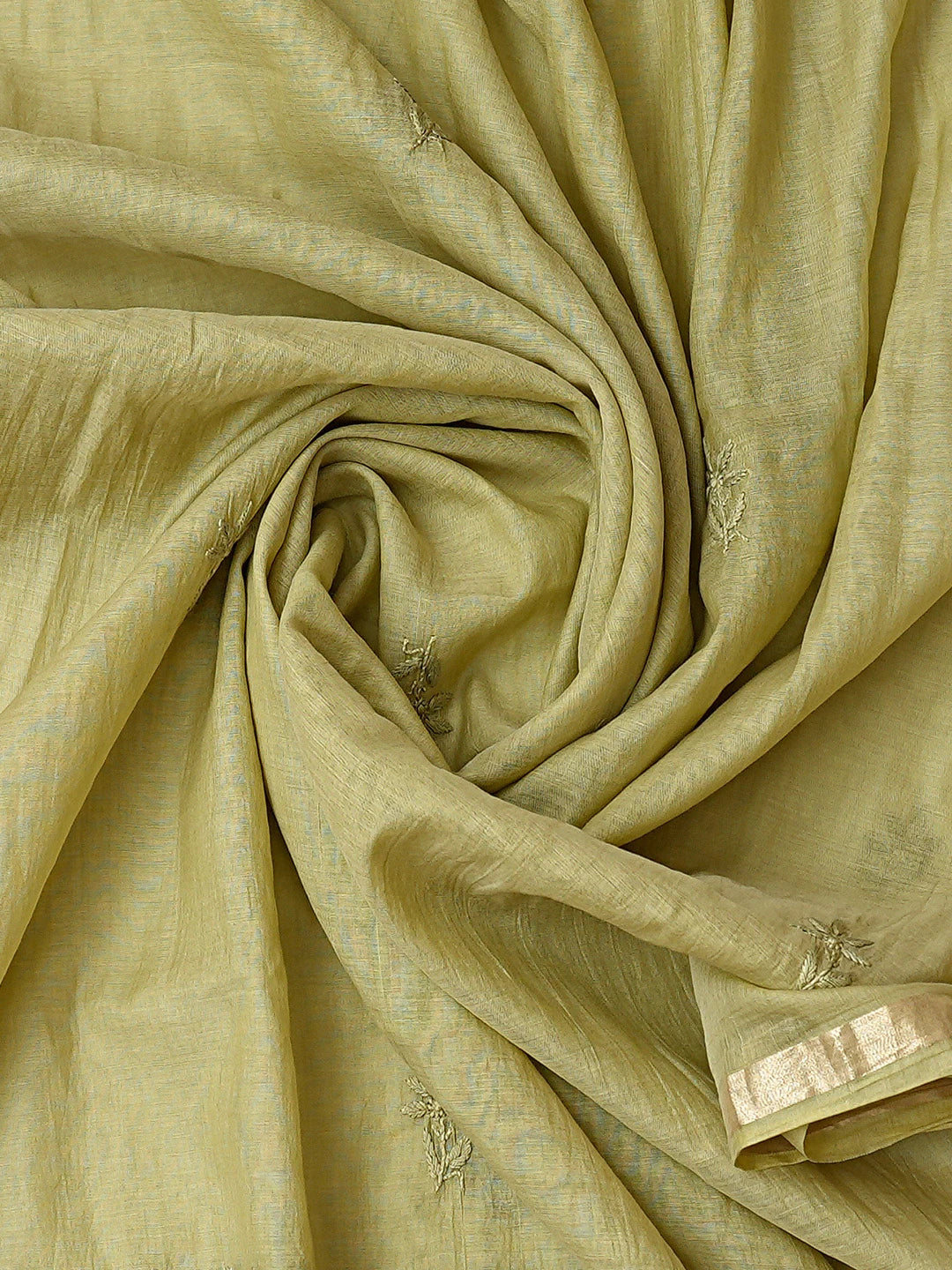 Ada Hand Embroidered Mehandi Green Chanderi Lucknowi Chikankari Unstitched Kurta Dupatta Set 01A790465