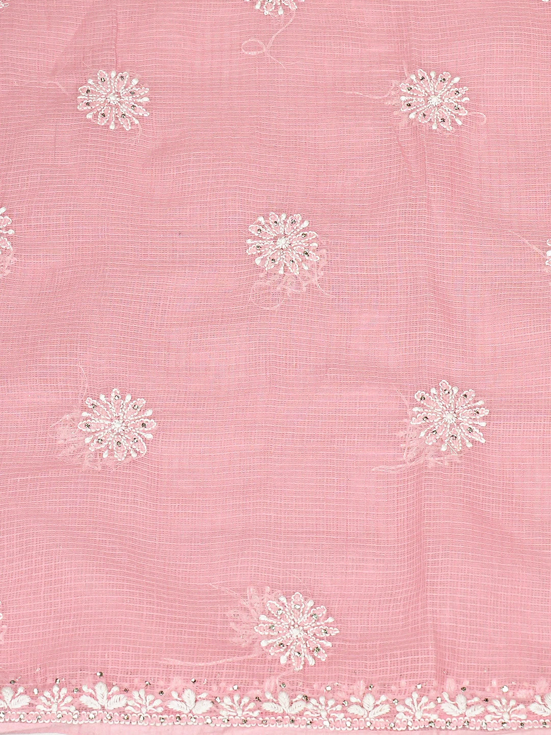 Ada Hand Embroidered Peach Kota Lucknowi Chikankari Unstitched Kurta Dupatta Set With Mukaish Work 01A549048