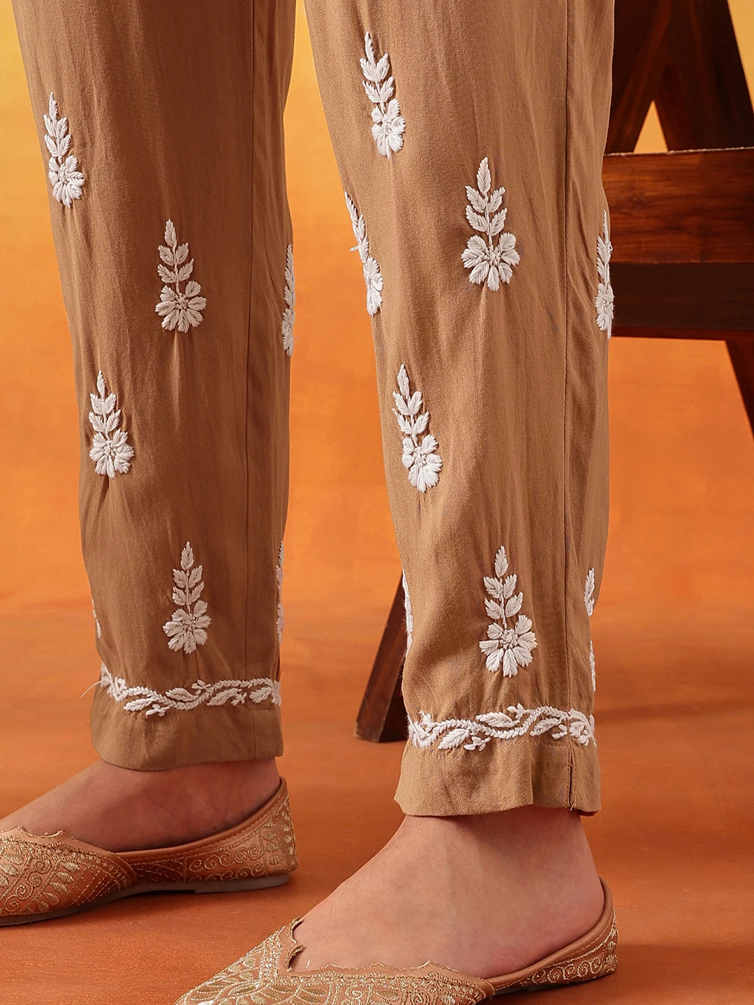 Ada Hand Embroidered Taupe Brown Rayon Lucknowi Chikankari Co-Ord Set A811239