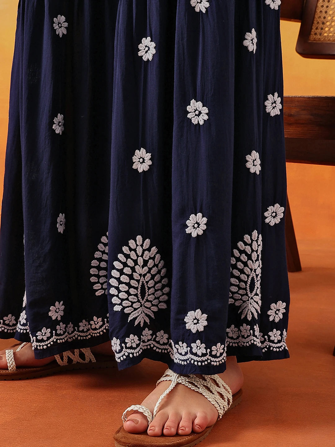 Ada Hand Embroidered Navy Blue Modal Lucknowi Chikankari Garara Set A811323