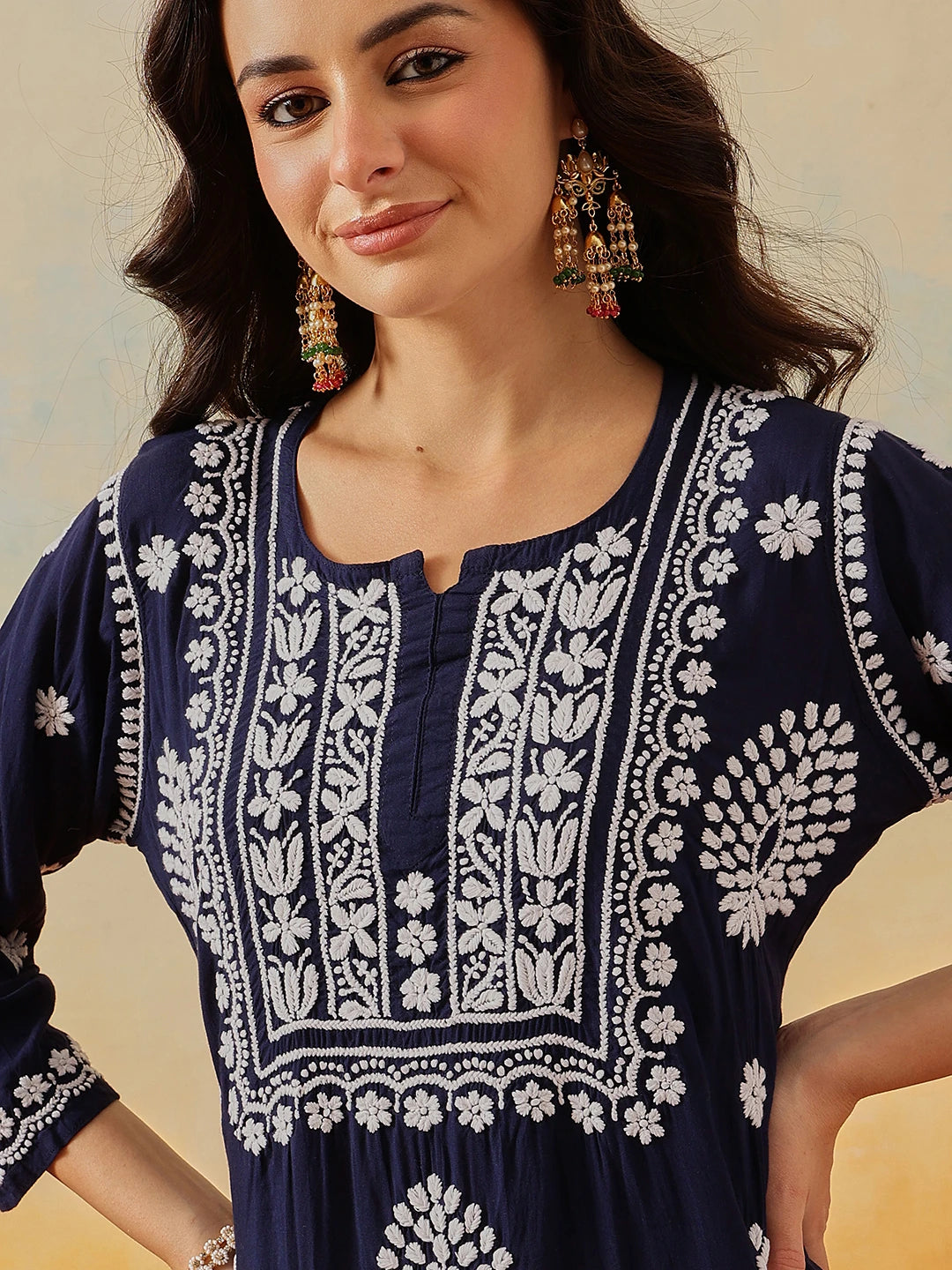 Ada Hand Embroidered Navy Blue Modal Lucknowi Chikankari Garara Set A811323