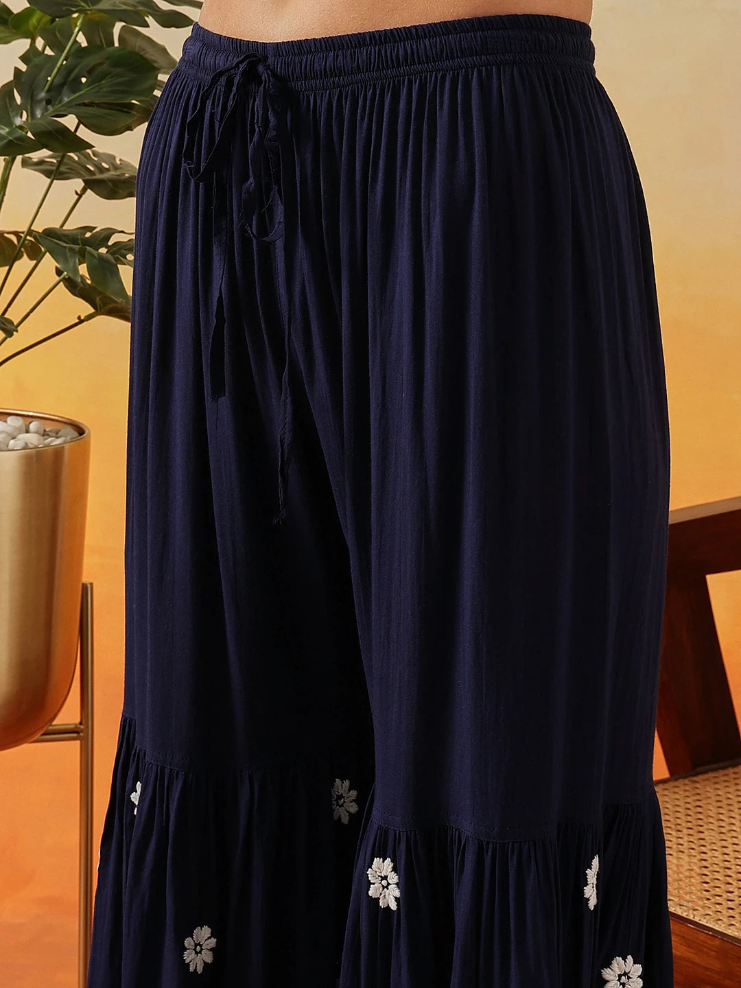 Ada Hand Embroidered Navy Blue Modal Lucknowi Chikankari Garara Set A811323