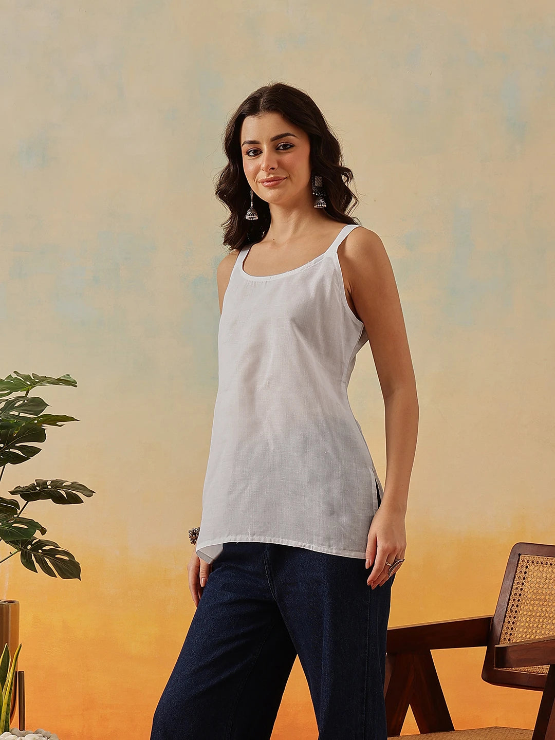 Ada Hand Embroidered White Kota Lucknowi Chikankari Short Kurti With Slip A911184
