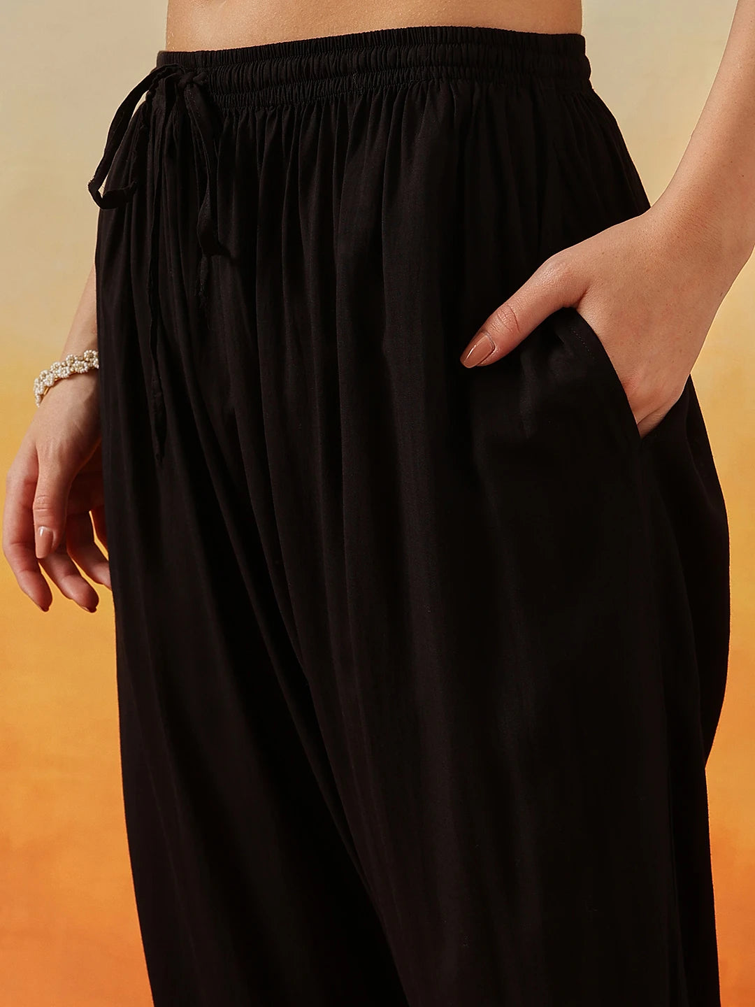 Ada Hand Embroidered Black Modal Lucknowi Chikankari Kurta Set A811332