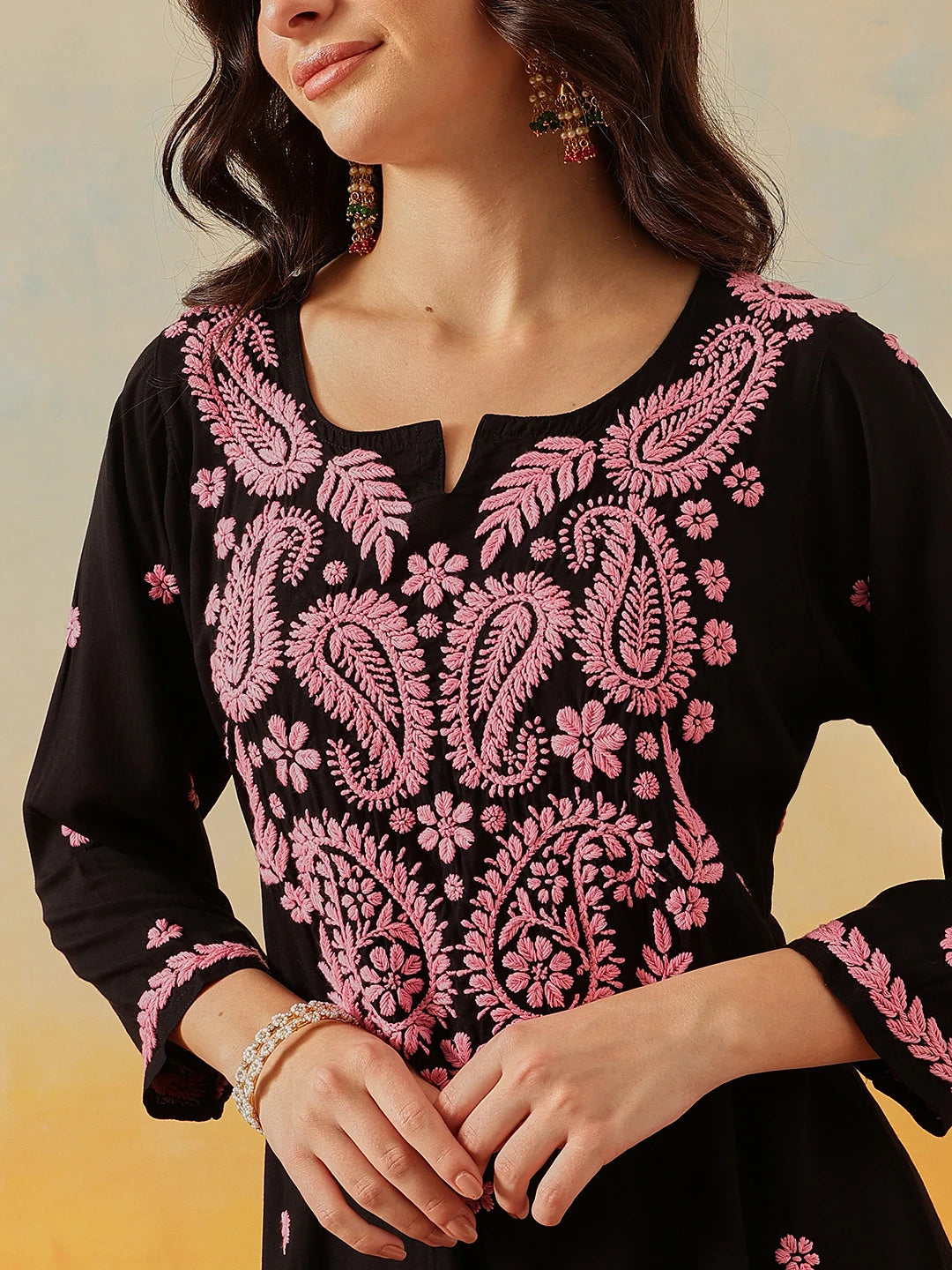 Ada Hand Embroidered Black Modal Lucknowi Chikankari Kurta Set A811332
