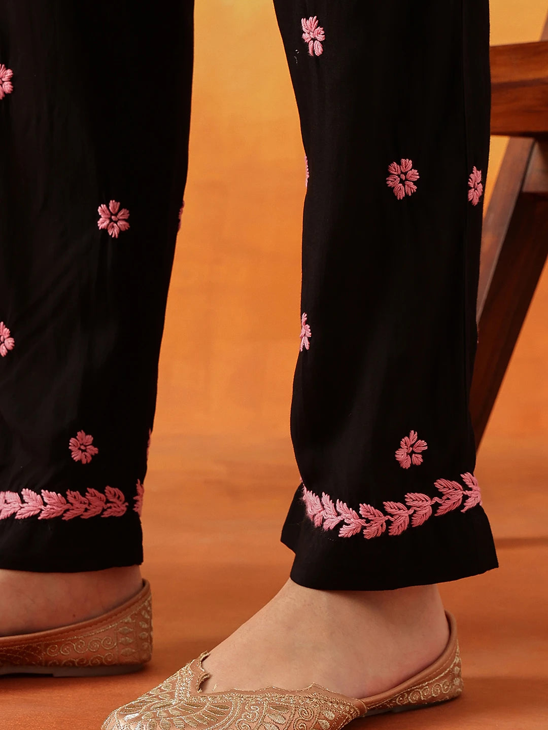 Ada Hand Embroidered Black Modal Lucknowi Chikankari Kurta Set A811332