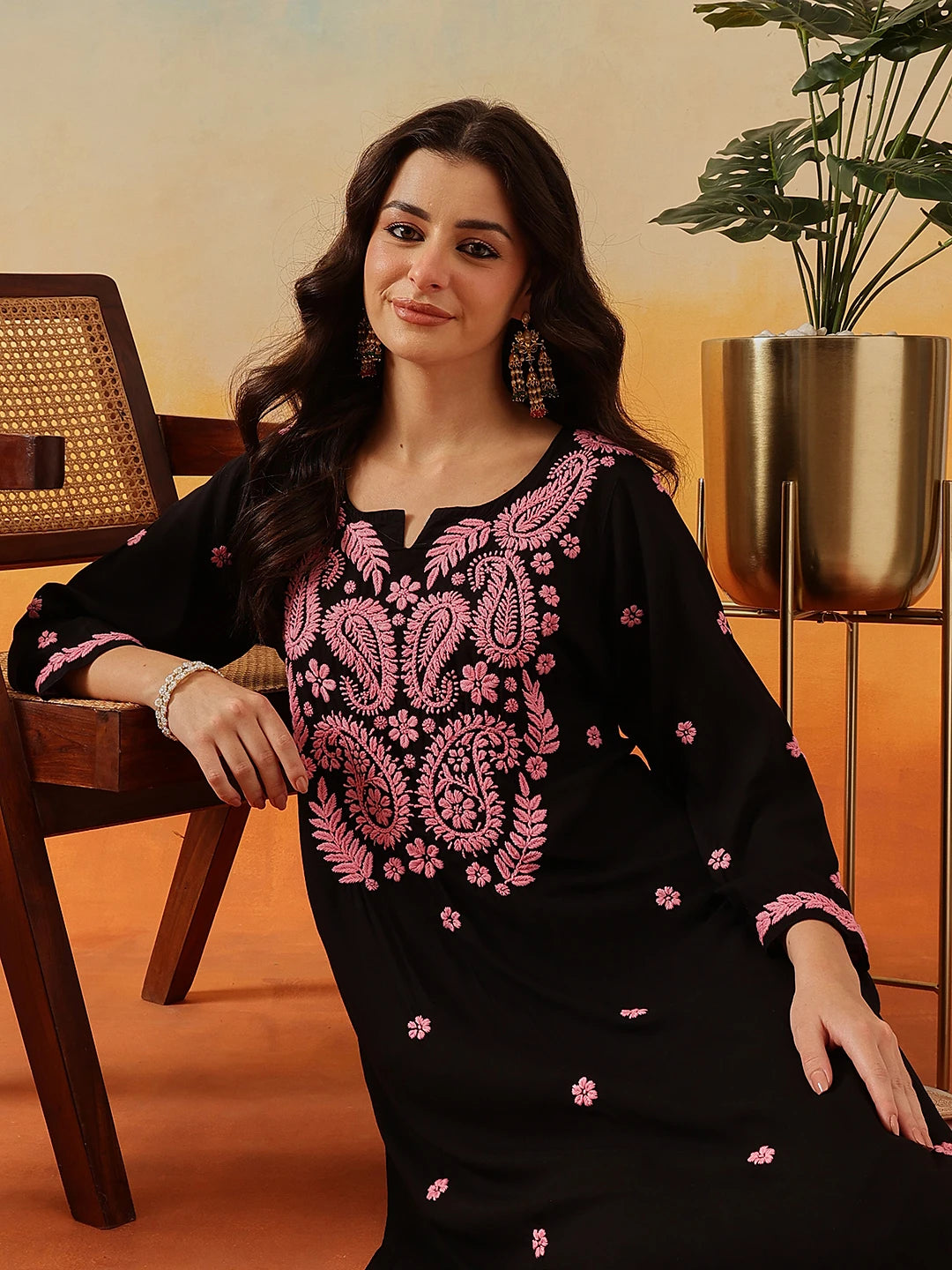 Ada Hand Embroidered Black Modal Lucknowi Chikankari Kurta Set A811332