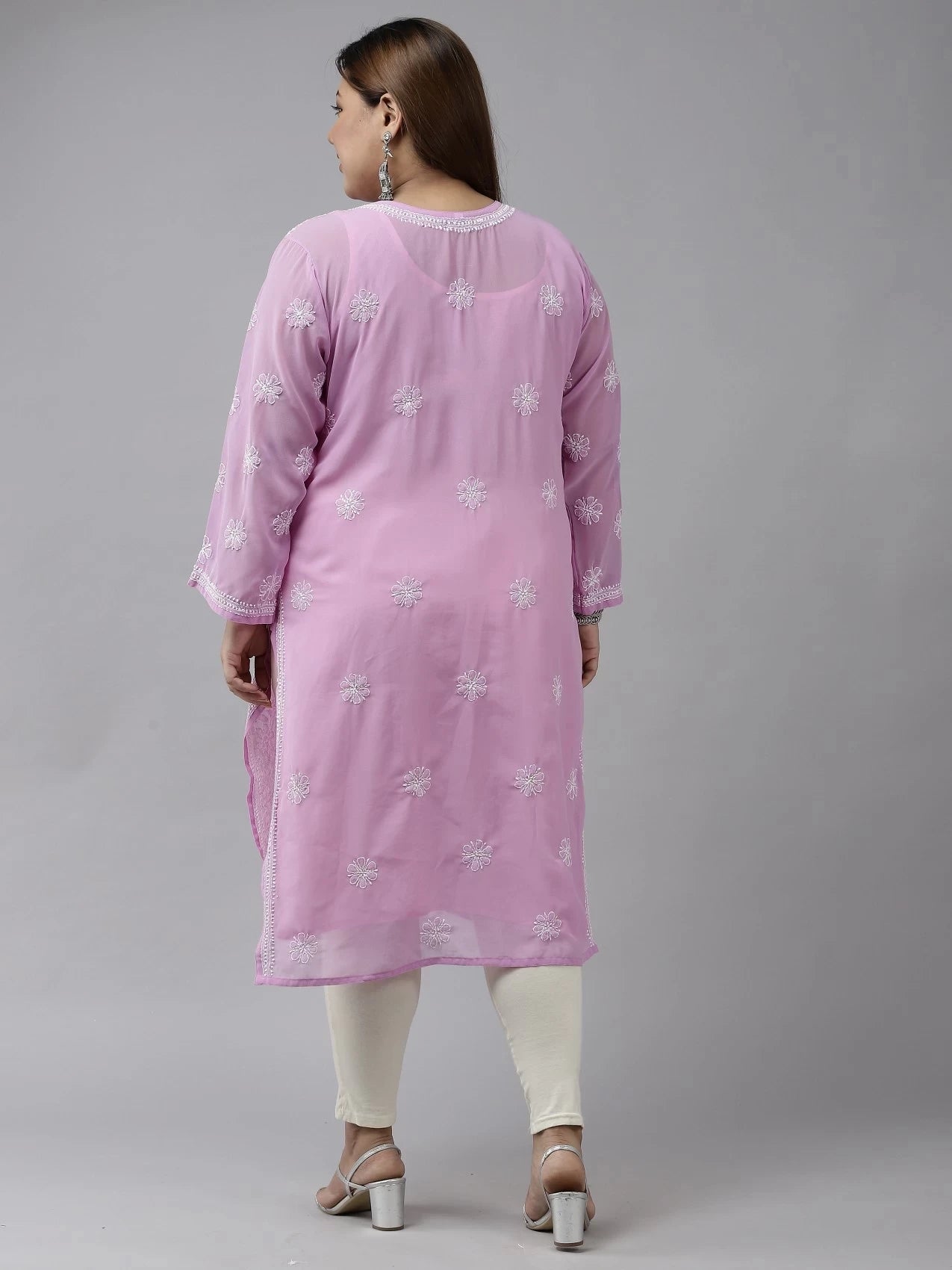 Ada Hand Embroidered Lavender Georgette Lucknowi Chikankari Straight Kurta A100286