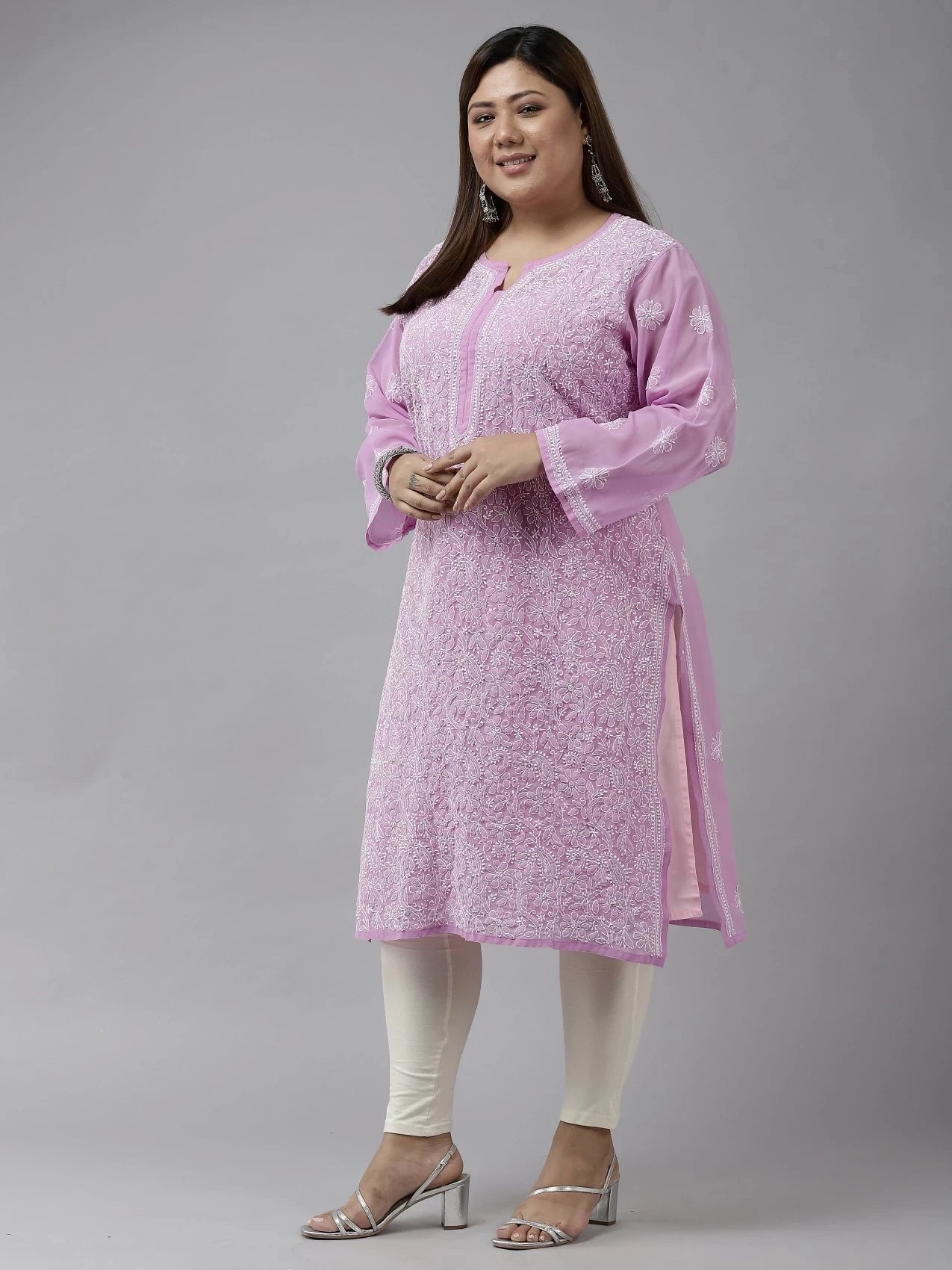 Ada Hand Embroidered Lavender Georgette Lucknowi Chikankari Straight Kurta A100286