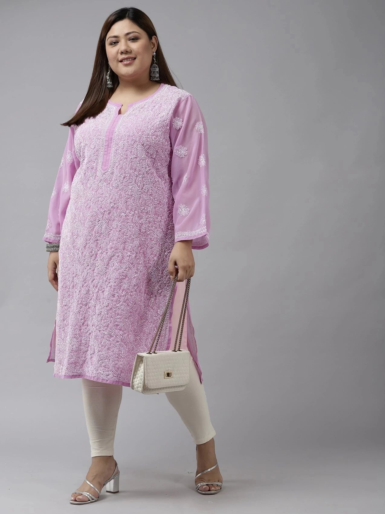 Ada Hand Embroidered Lavender Georgette Lucknowi Chikankari Straight Kurta A100286