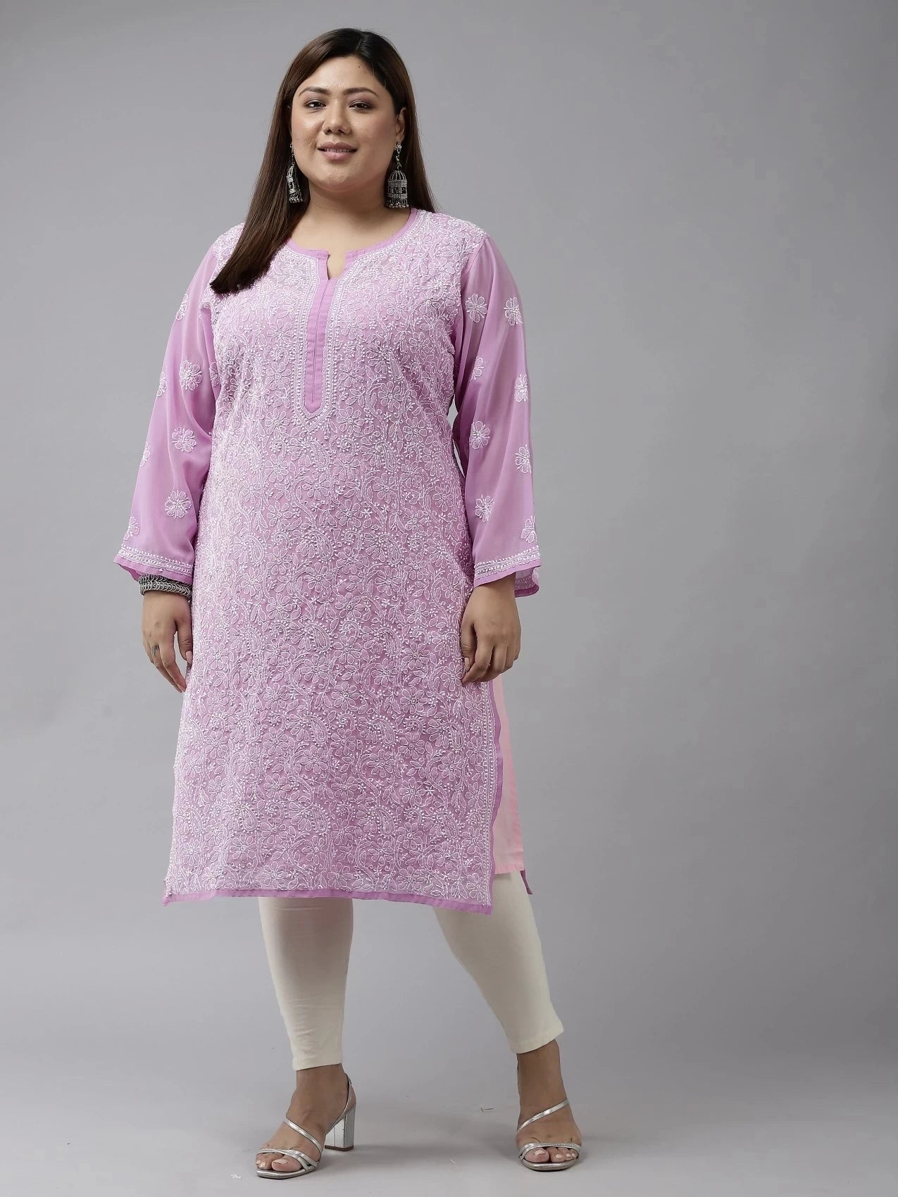Ada Hand Embroidered Lavender Georgette Lucknowi Chikankari Straight Kurta A100286