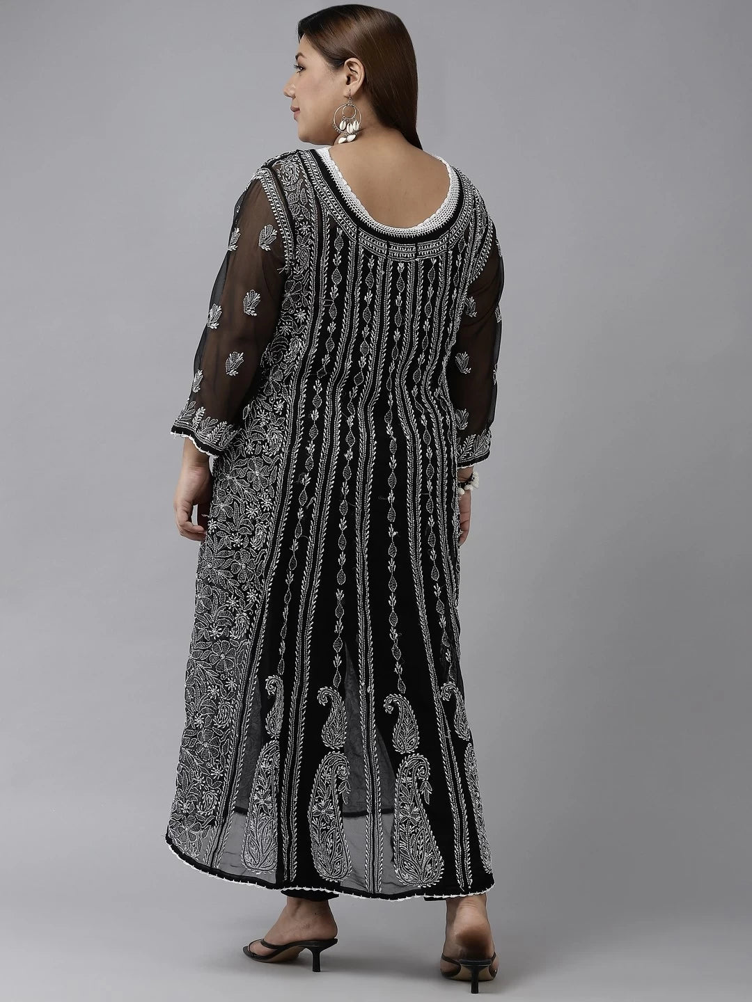Ada Hand Embroidered Black Georgette Lucknowi Chikankari Anarkali A-line Kurta A411202