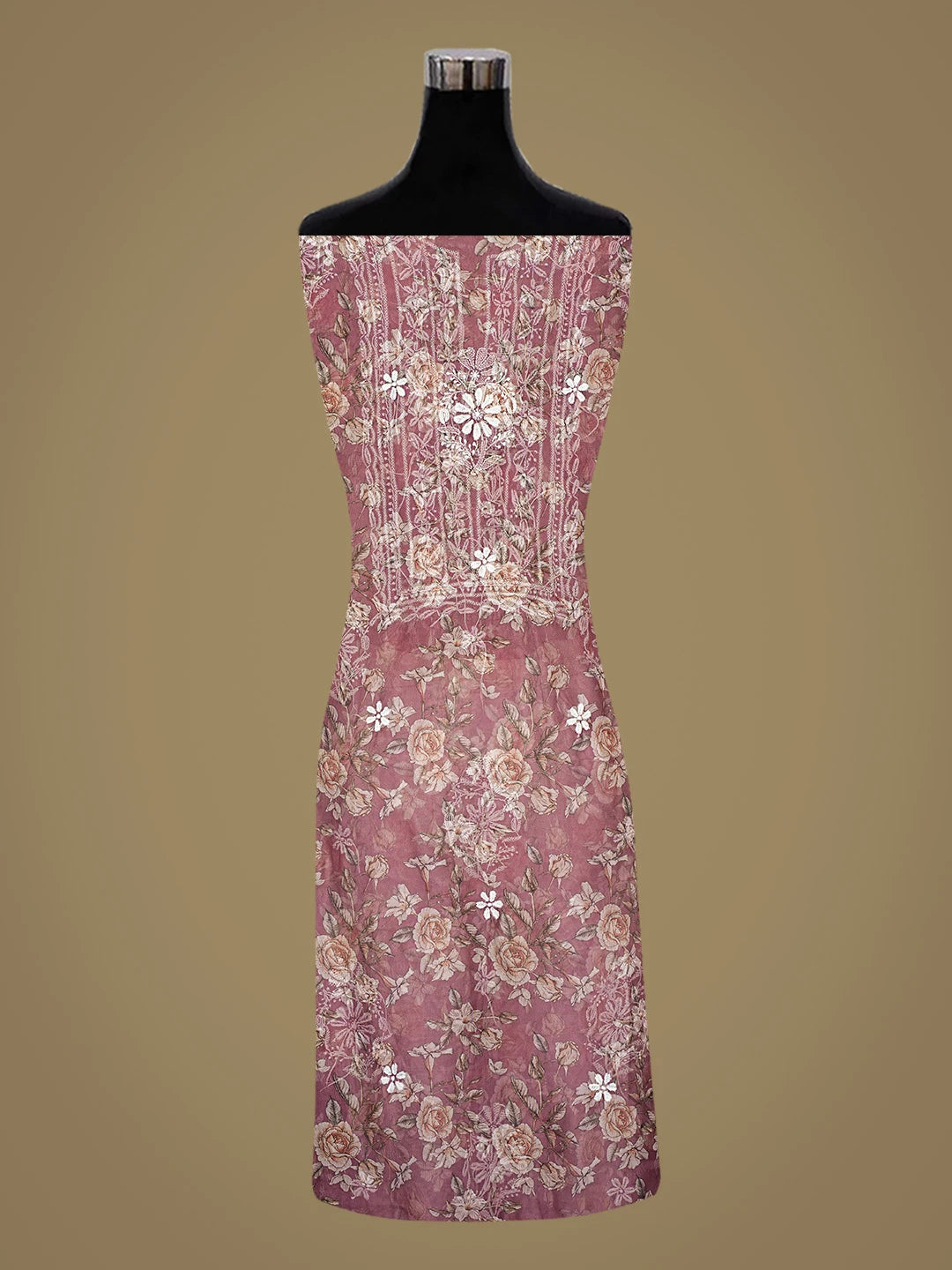 Ada Hand Embroidered Wine Floral Printed Organza Lucknowi Chikankari Unstitched Kurta Piece 01A833409