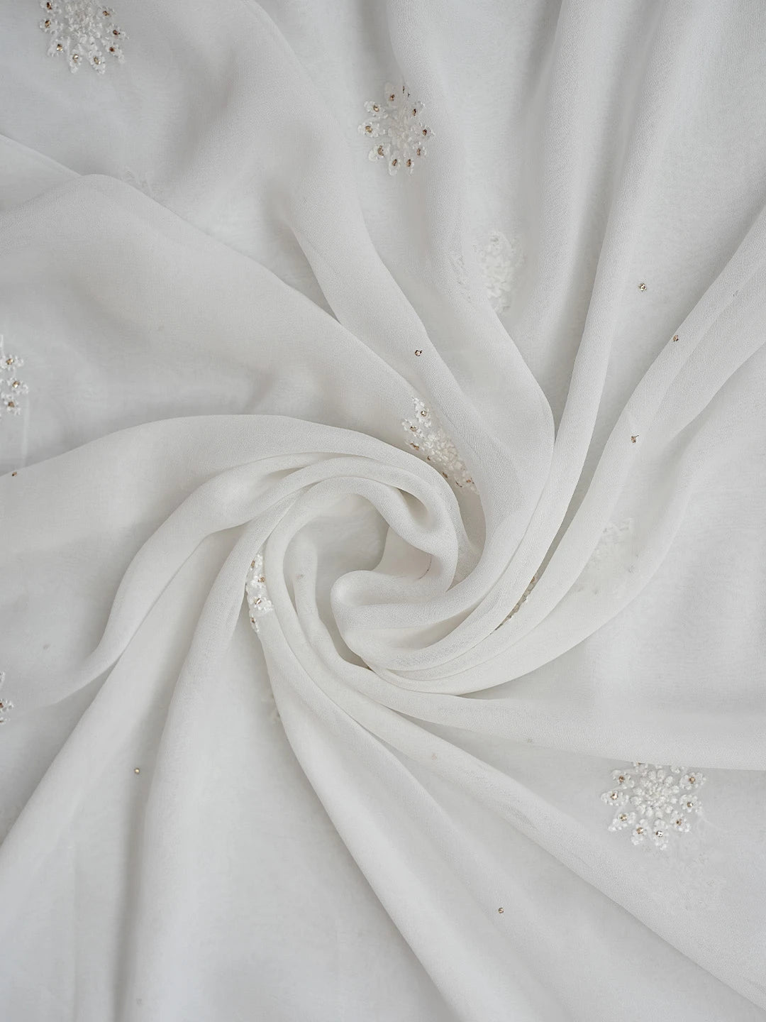 Ada Hand Embroidered White Viscose Georgette Lucknowi Chikankari Dupatta With Mukaish Work 01A834606