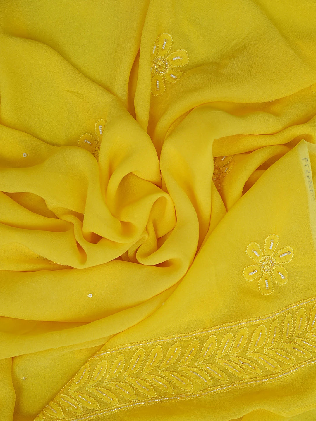 Ada Hand Embroidered Yellow Viscose Georgette Lucknowi Chikankari Unstitched Kurta Dupatta Set With Cutdana Work 01A354579