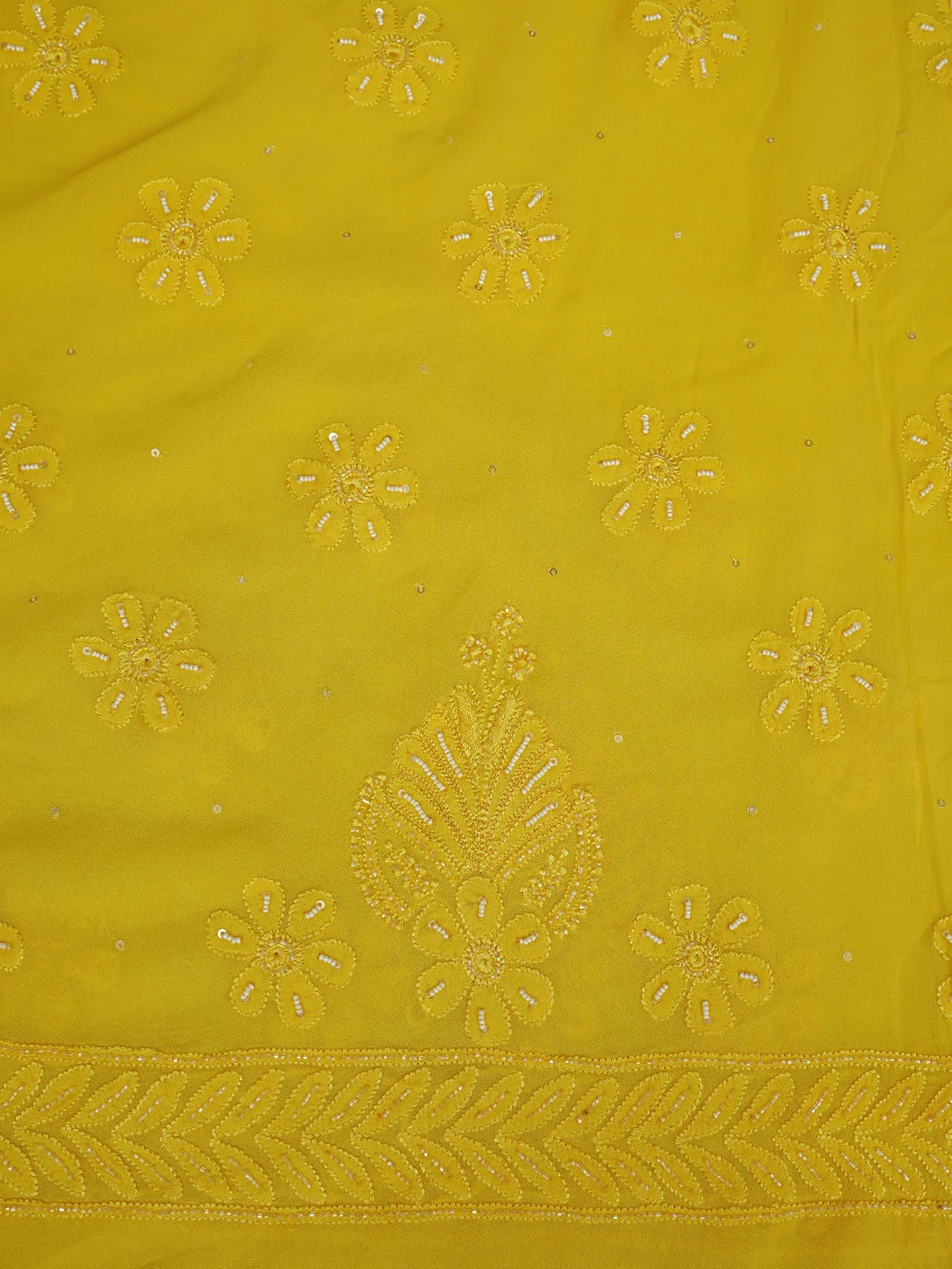 Ada Hand Embroidered Yellow Viscose Georgette Lucknowi Chikankari Unstitched Kurta Dupatta Set With Cutdana Work 01A354579