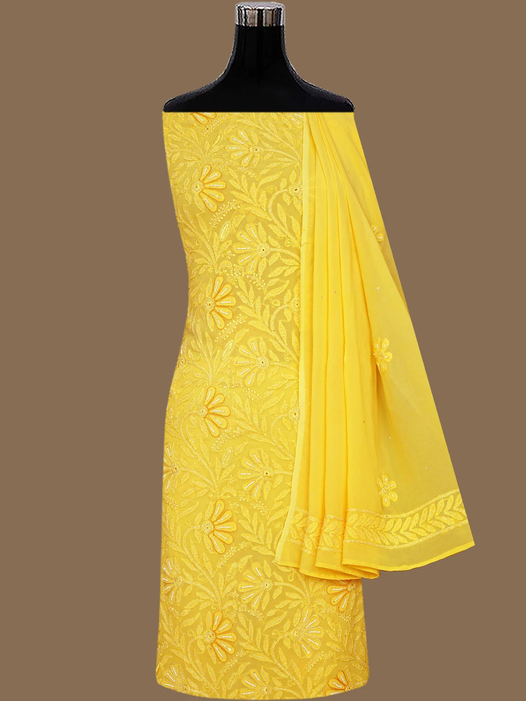 Ada Hand Embroidered Yellow Viscose Georgette Lucknowi Chikankari Unstitched Kurta Dupatta Set With Cutdana Work 01A354579