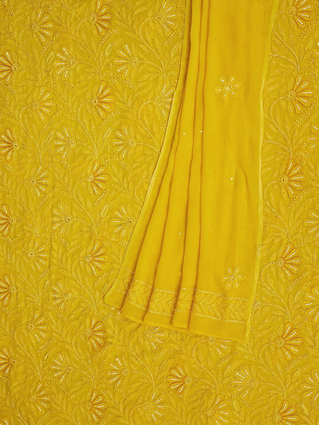 Ada Hand Embroidered Yellow Viscose Georgette Lucknowi Chikankari Unstitched Kurta Dupatta Set With Cutdana Work 01A354579