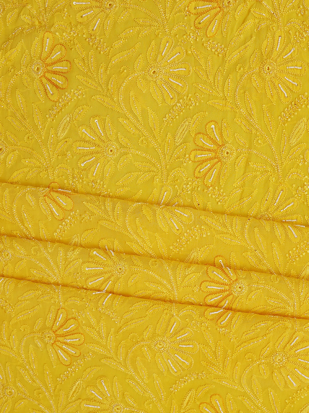 Ada Hand Embroidered Yellow Viscose Georgette Lucknowi Chikankari Unstitched Kurta Dupatta Set With Cutdana Work 01A354579