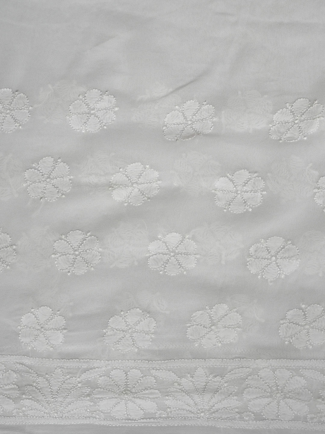 Ada Hand Embroidered White Viscose Georgette Lucknowi Chikankari Saree With Blouse 01A833473
