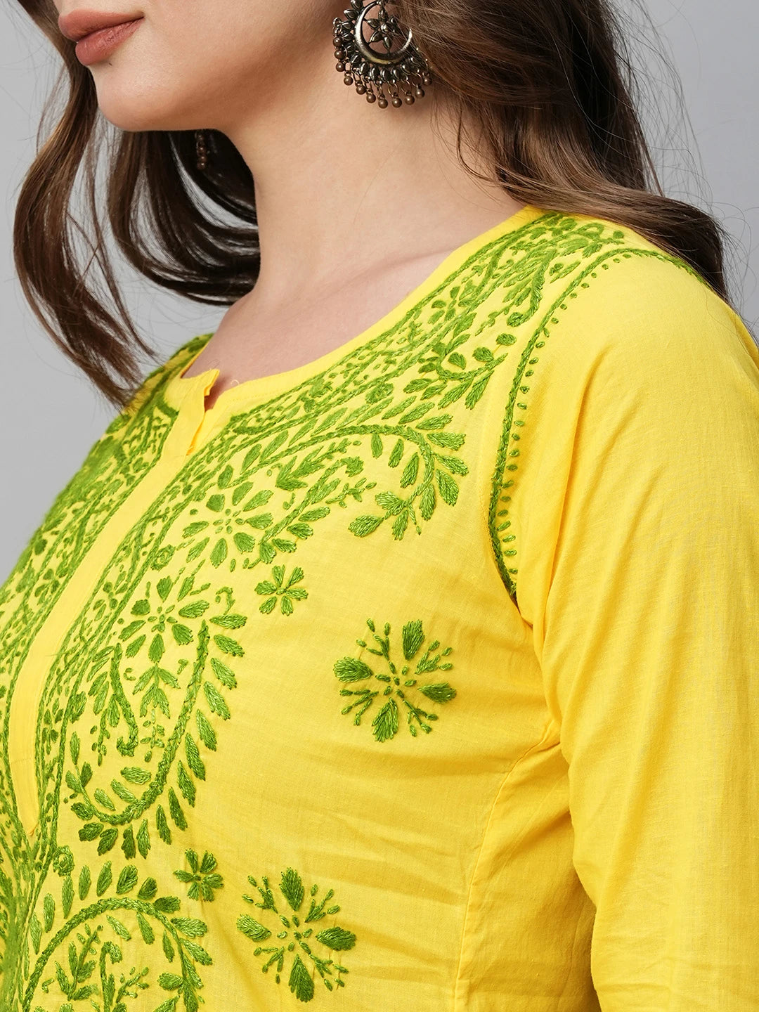 Ada Hand Embroidered Yellow Cotton Lucknowi Chikankari Short Kurti A911199