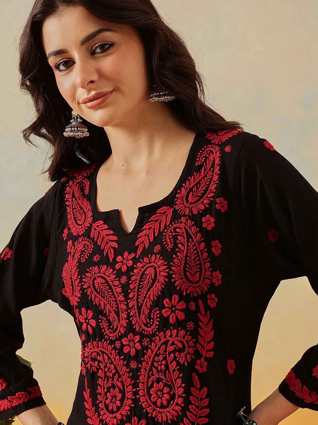 Ada Hand Embroidered Black Modal Lucknowi Chikankari Kurta Set A811334