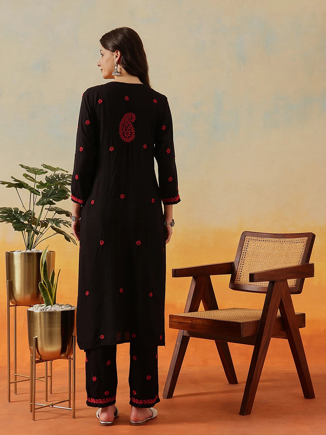Ada Hand Embroidered Black Modal Lucknowi Chikankari Kurta Set A811334