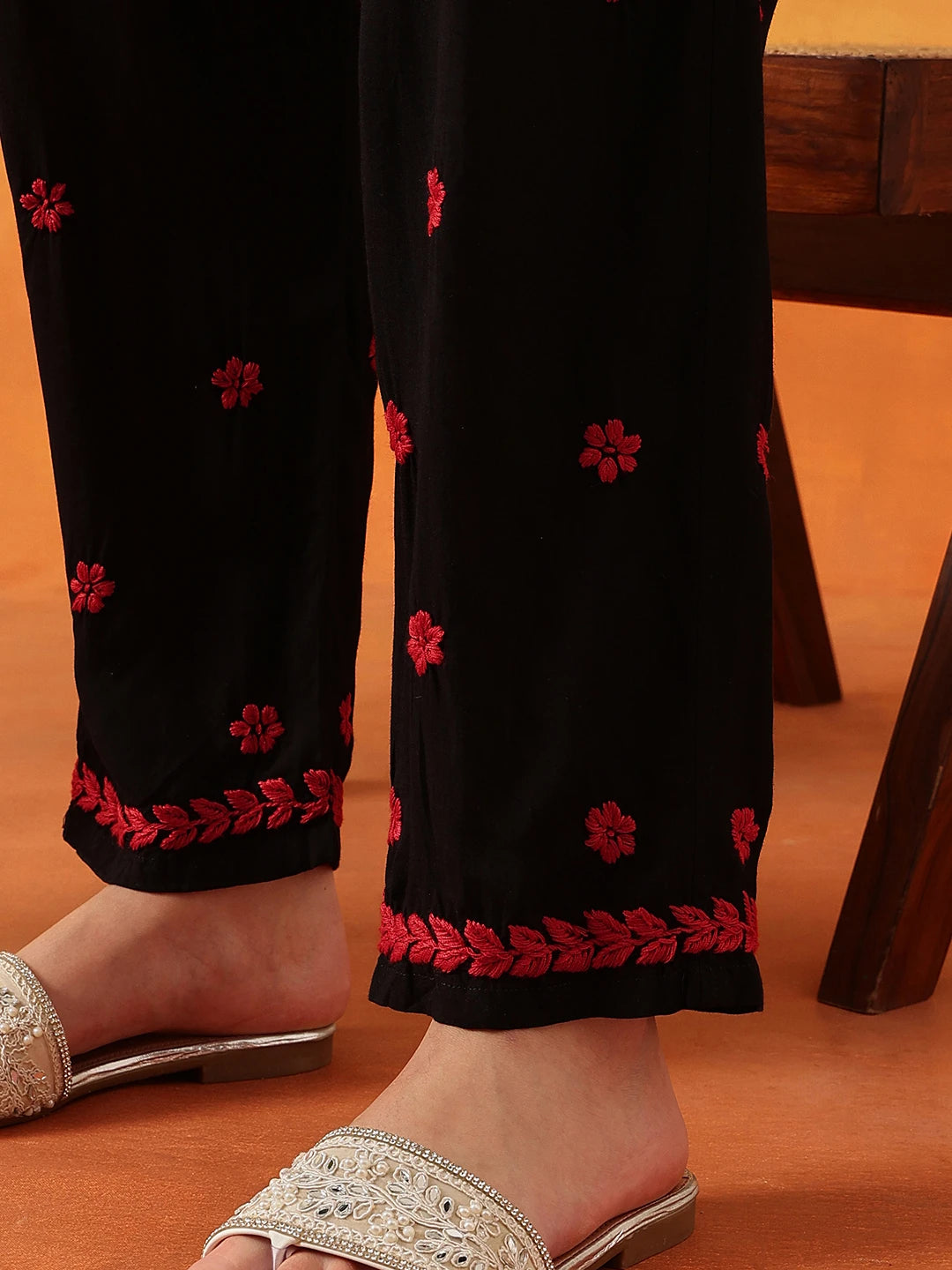 Ada Hand Embroidered Black Modal Lucknowi Chikankari Kurta Set A811334