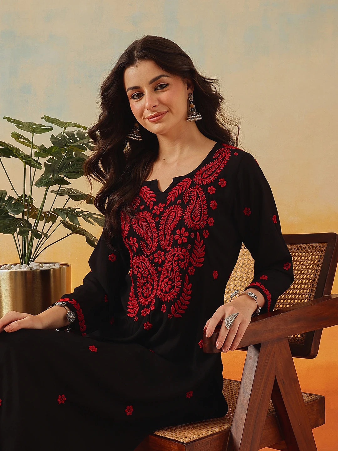 Ada Hand Embroidered Black Modal Lucknowi Chikankari Kurta Set A811334
