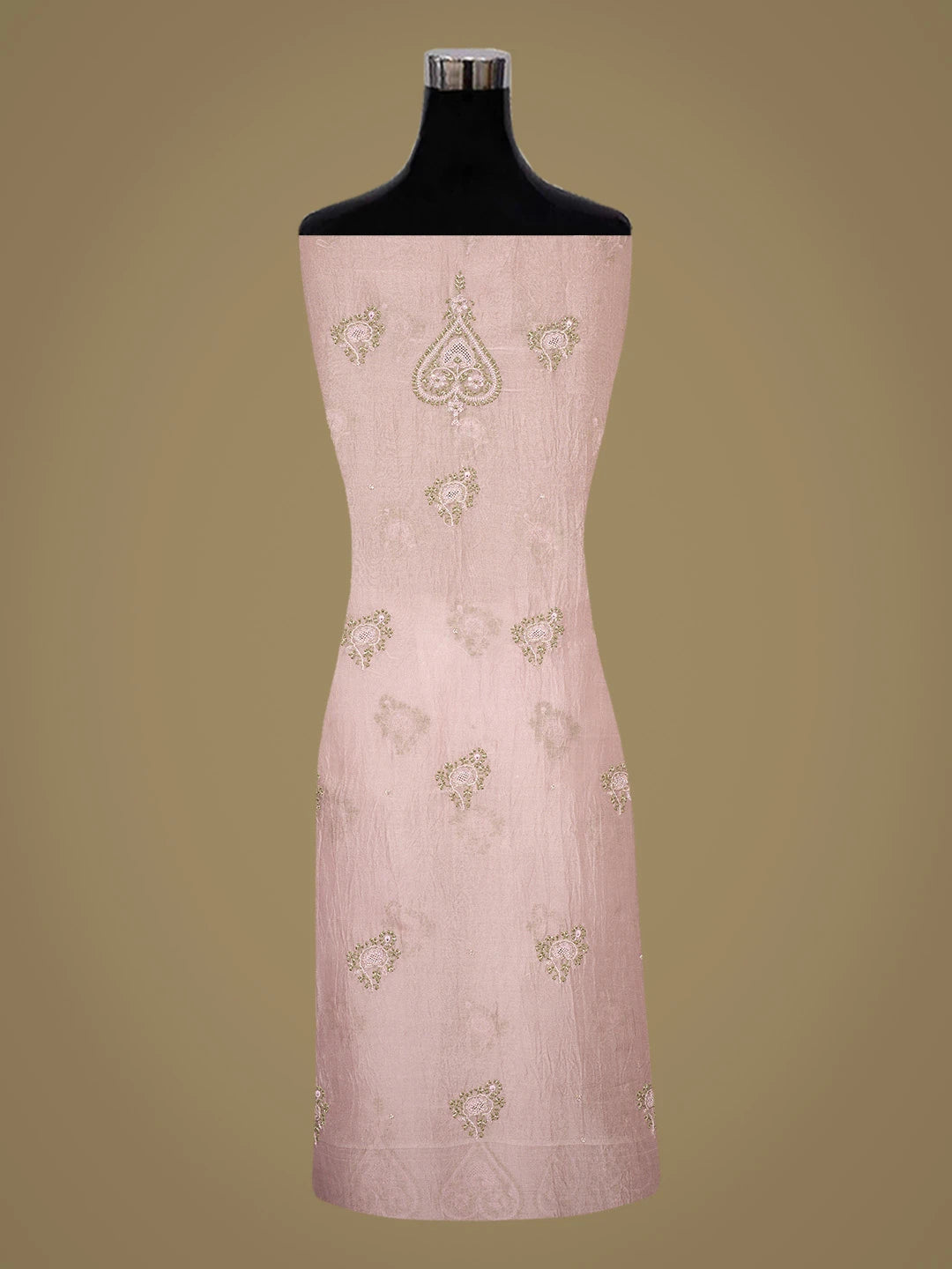 Ada Hand Embroidered Dusty Pink Organza Lucknowi Chikankari Unstitched Kurta Dupatta Set With Cutdana Work 01A708312