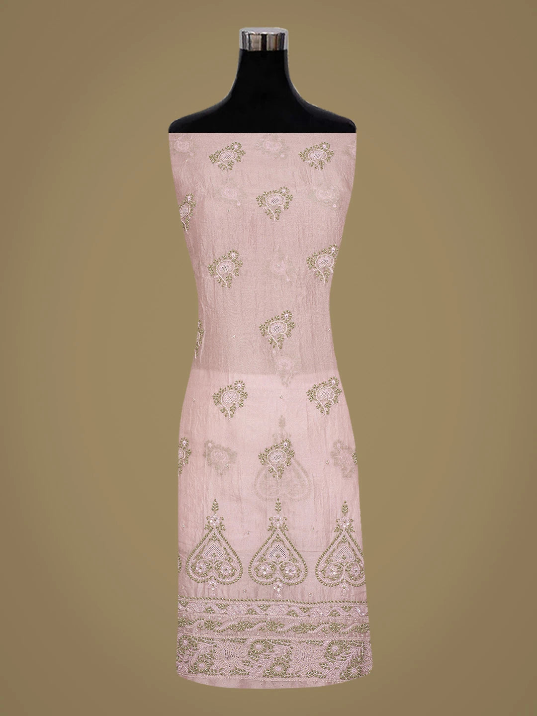 Ada Hand Embroidered Dusty Pink Organza Lucknowi Chikankari Unstitched Kurta Dupatta Set With Cutdana Work 01A708312