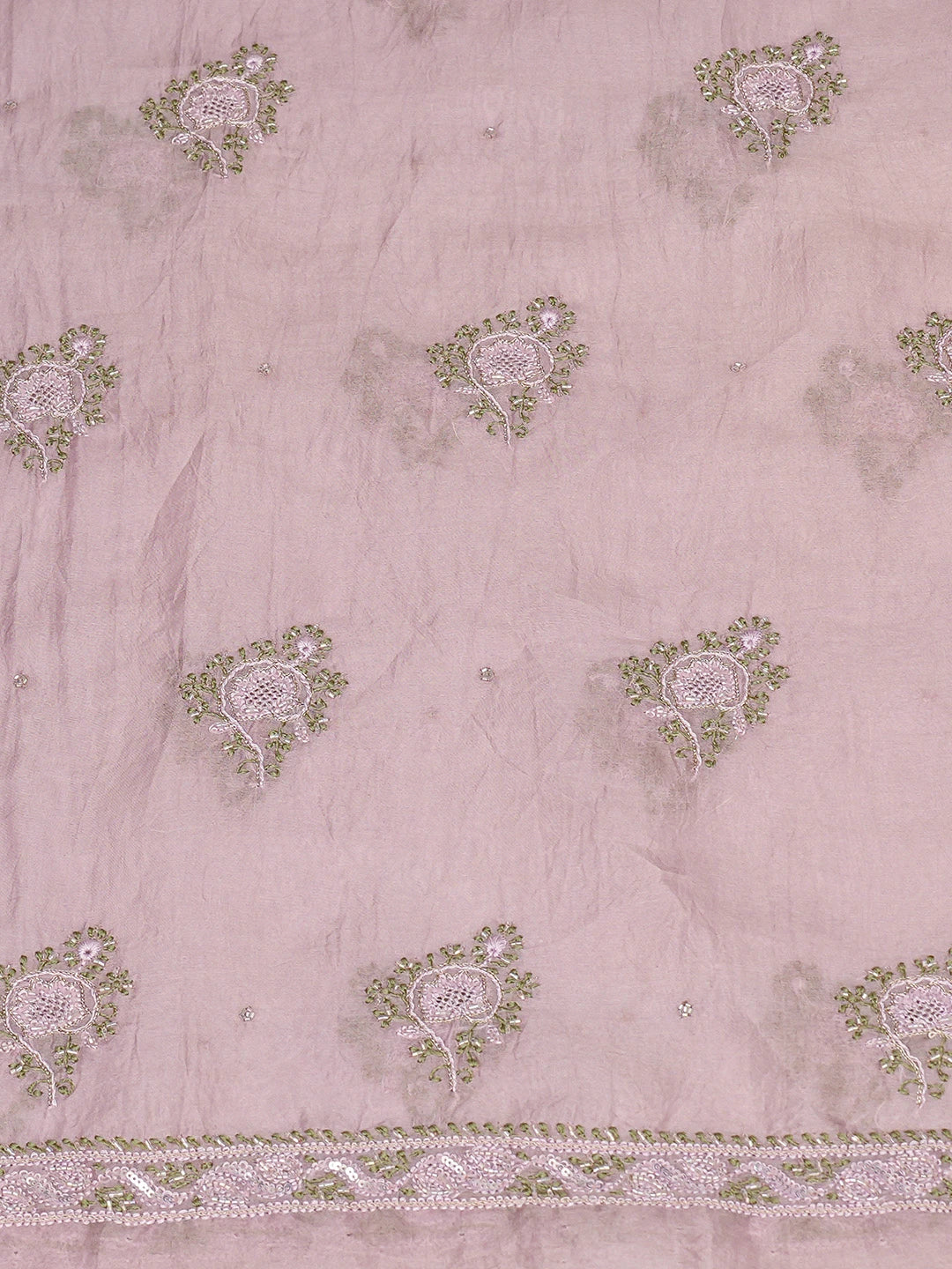 Ada Hand Embroidered Dusty Pink Organza Lucknowi Chikankari Unstitched Kurta Dupatta Set With Cutdana Work 01A708312