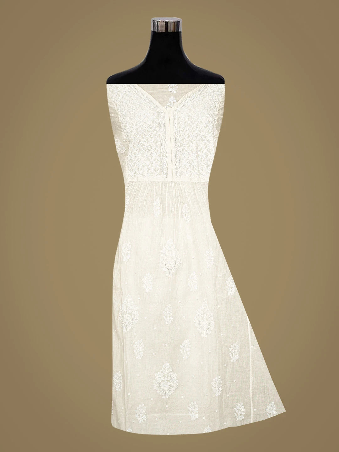 Ada Hand Embroidered White Chanderi Lucknowi Chikankari Semi-stitched Kurta Dupatta Set With Pearl Work 01A833565