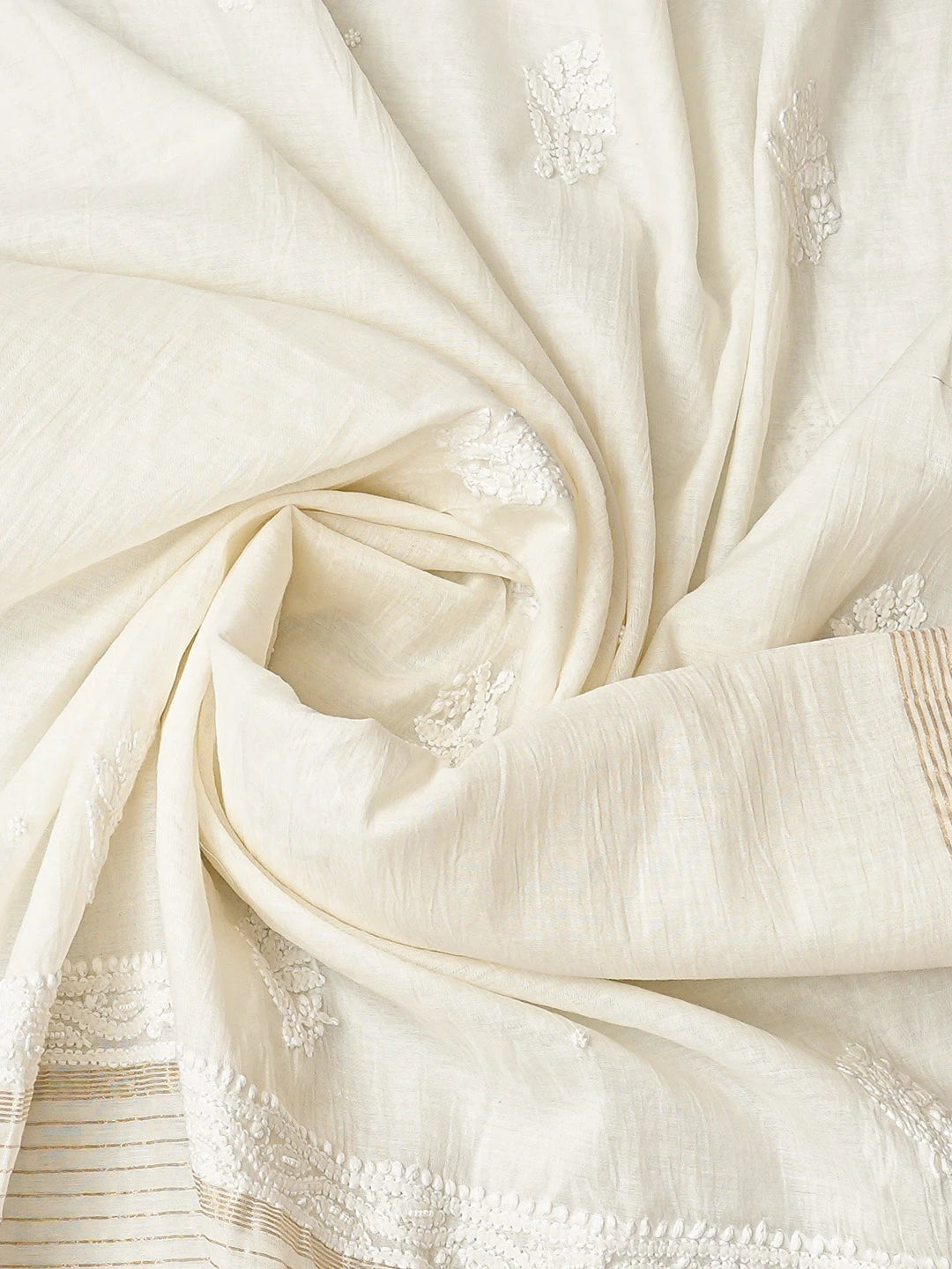 Ada Hand Embroidered White Chanderi Lucknowi Chikankari Semi-stitched Kurta Dupatta Set With Pearl Work 01A833565