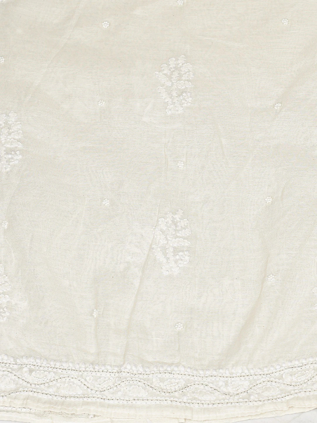 Ada Hand Embroidered White Chanderi Lucknowi Chikankari Semi-stitched Kurta Dupatta Set With Pearl Work 01A833565