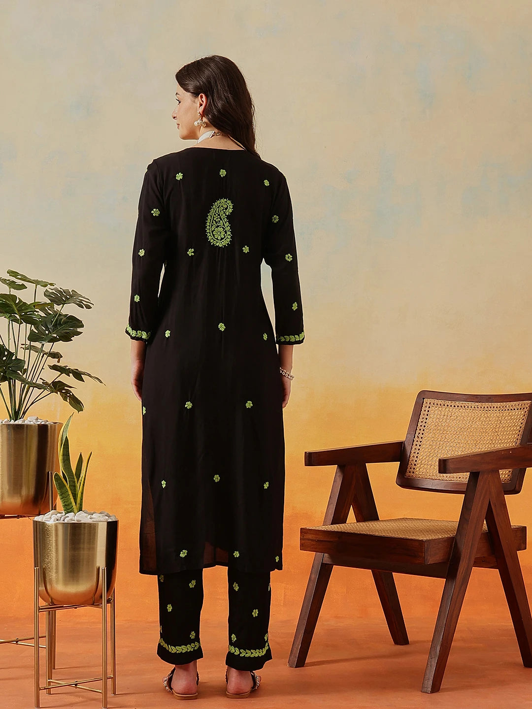 Ada Hand Embroidered Black Modal Lucknowi Chikankari Kurta Set A811333