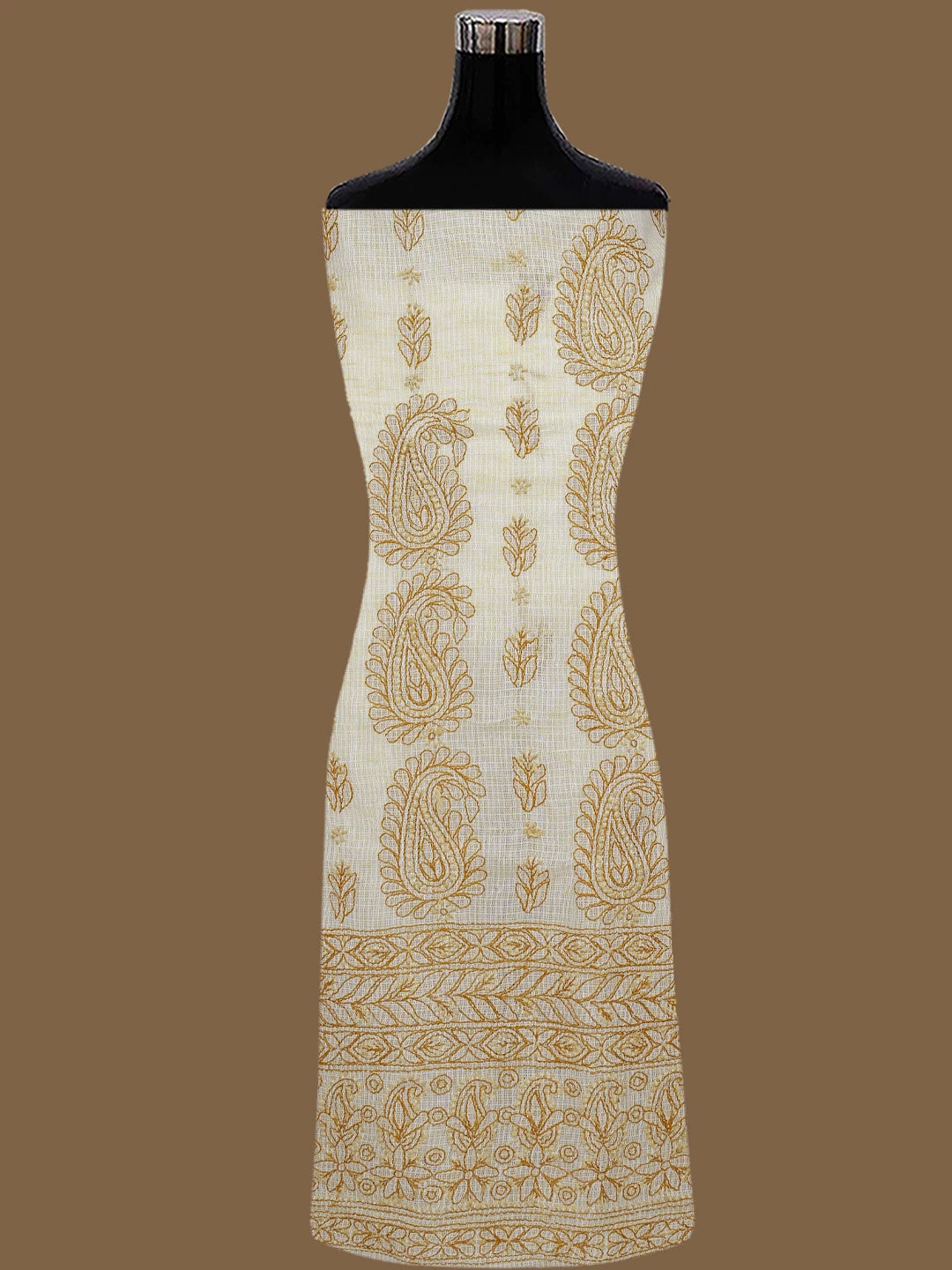 Ada Hand Embroidered Fawn Kota Lucknowi Chikankari Unstitched Suit Piece 01A831725