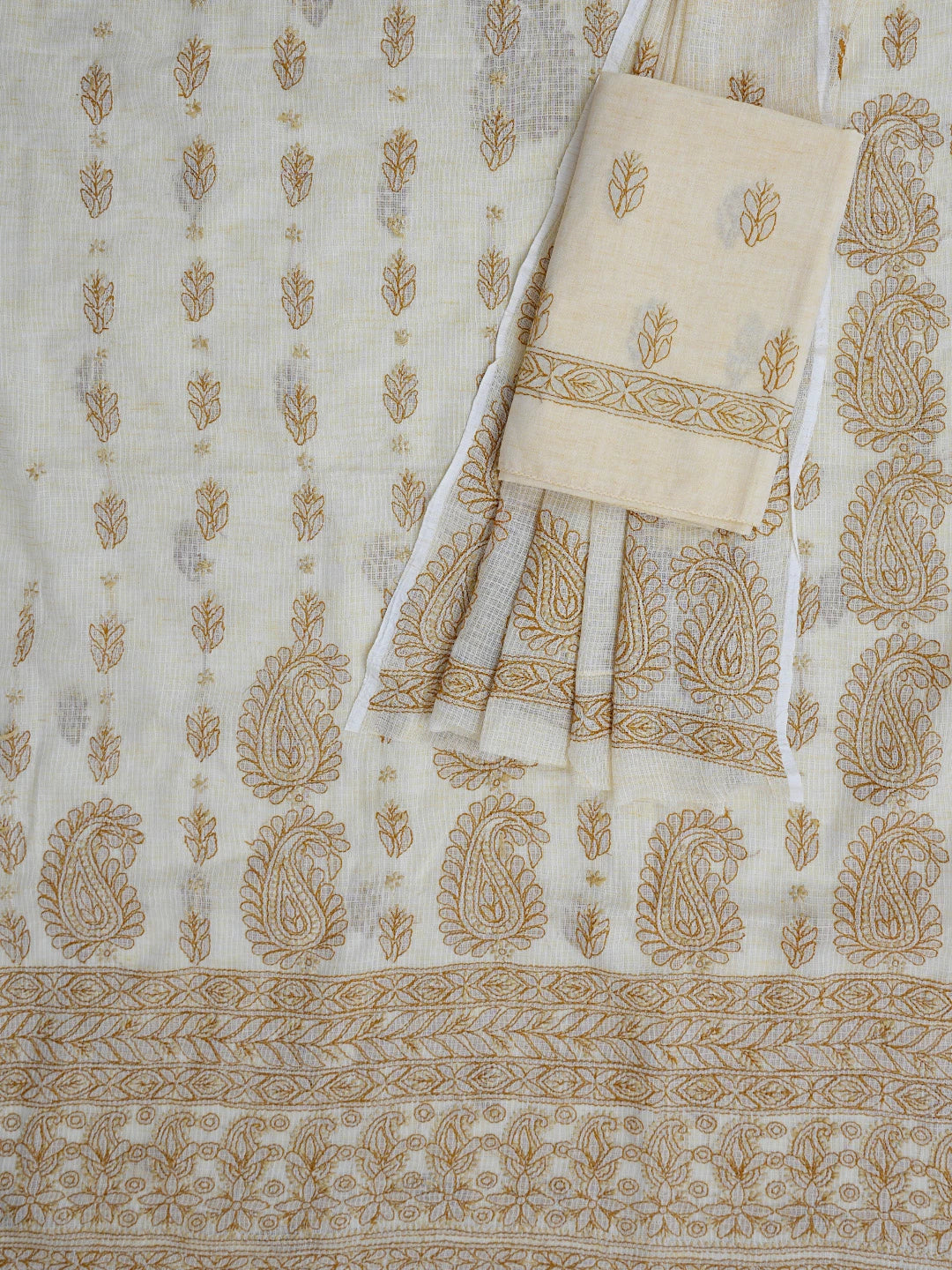 Ada Hand Embroidered Fawn Kota Lucknowi Chikankari Unstitched Suit Piece 01A831725