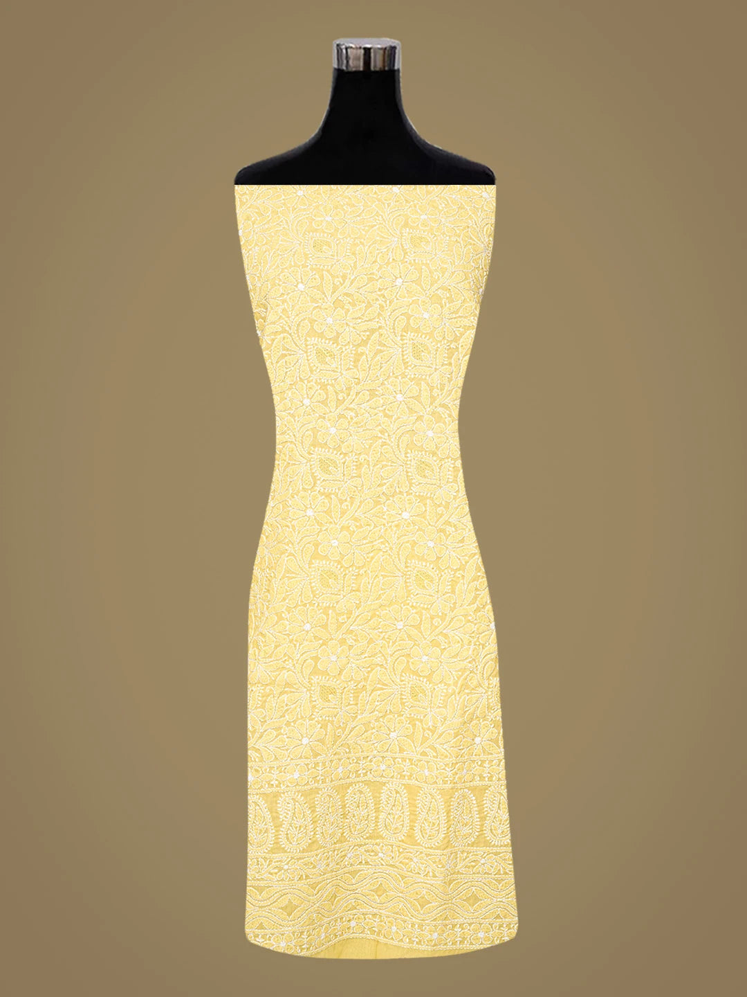Ada Hand Embroidered Yellow Cotton Lucknowi Chikankari Unstitched Kurta Piece 01A829654