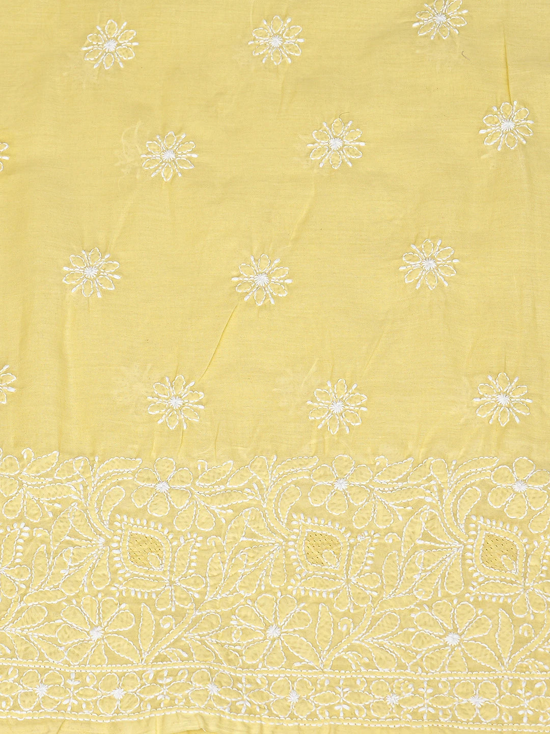 Ada Hand Embroidered Yellow Cotton Lucknowi Chikankari Unstitched Kurta Piece 01A829654