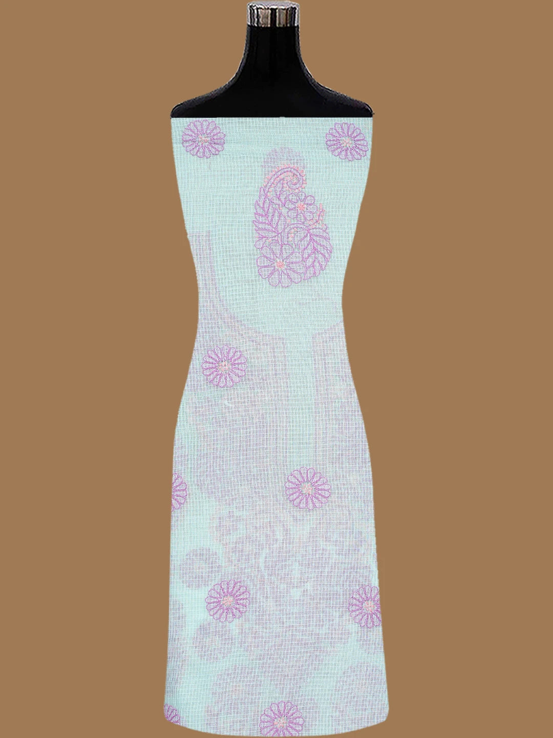 Ada Hand Embroidered Sea Green Kota Lucknowi Chikankari Unstitched Kurta Dupatta Set 01A581945