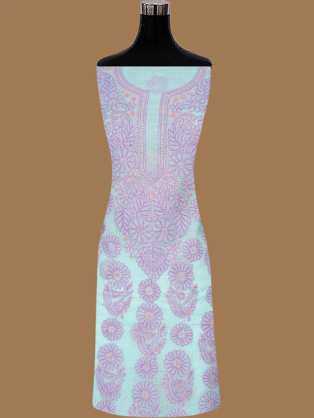 Ada Hand Embroidered Sea Green Kota Lucknowi Chikankari Unstitched Kurta Dupatta Set 01A581945