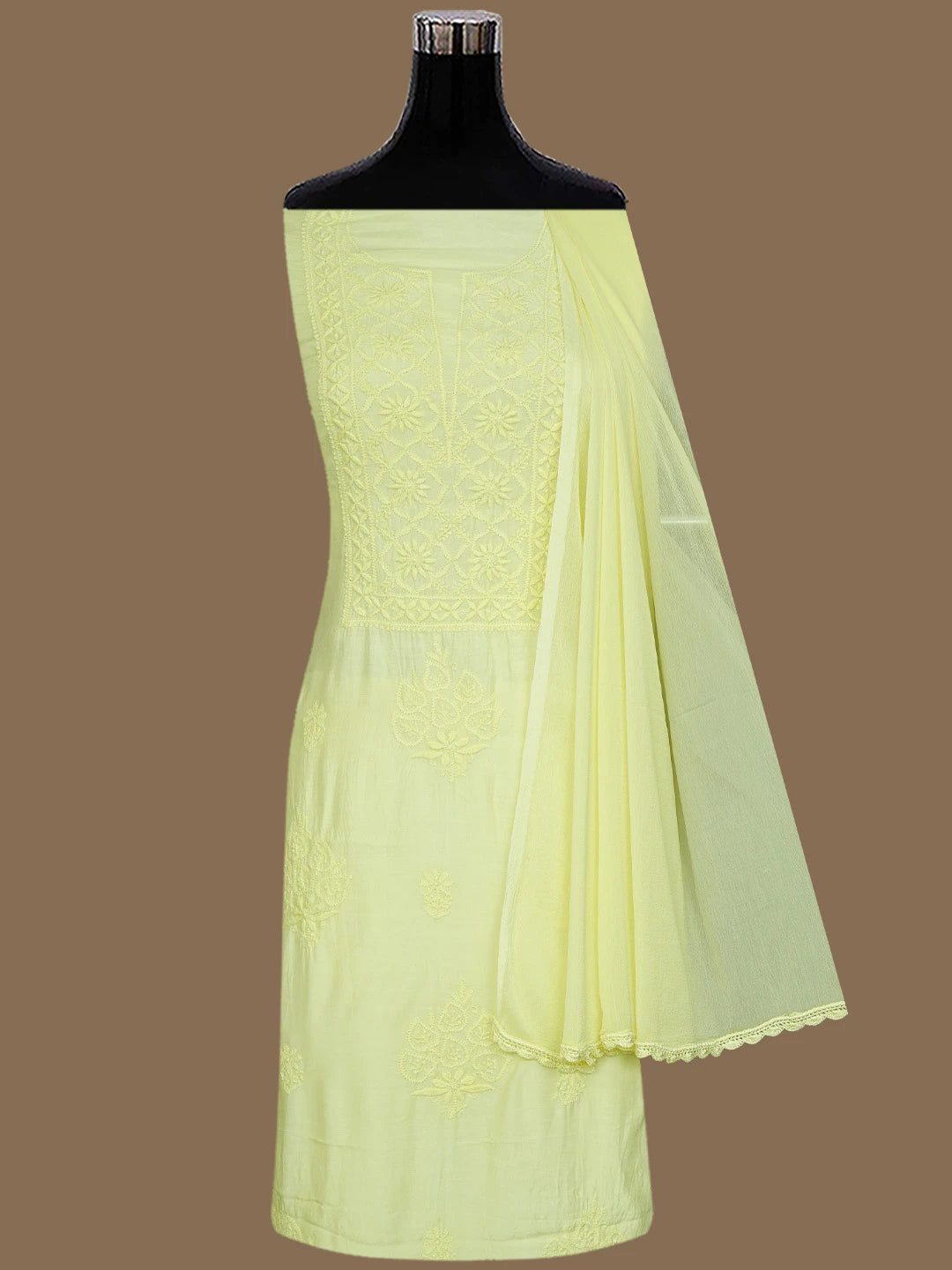 Ada Hand Embroidered Lemon Muslin Lucknowi Chikankari Unstitched Suit Piece 01A773428