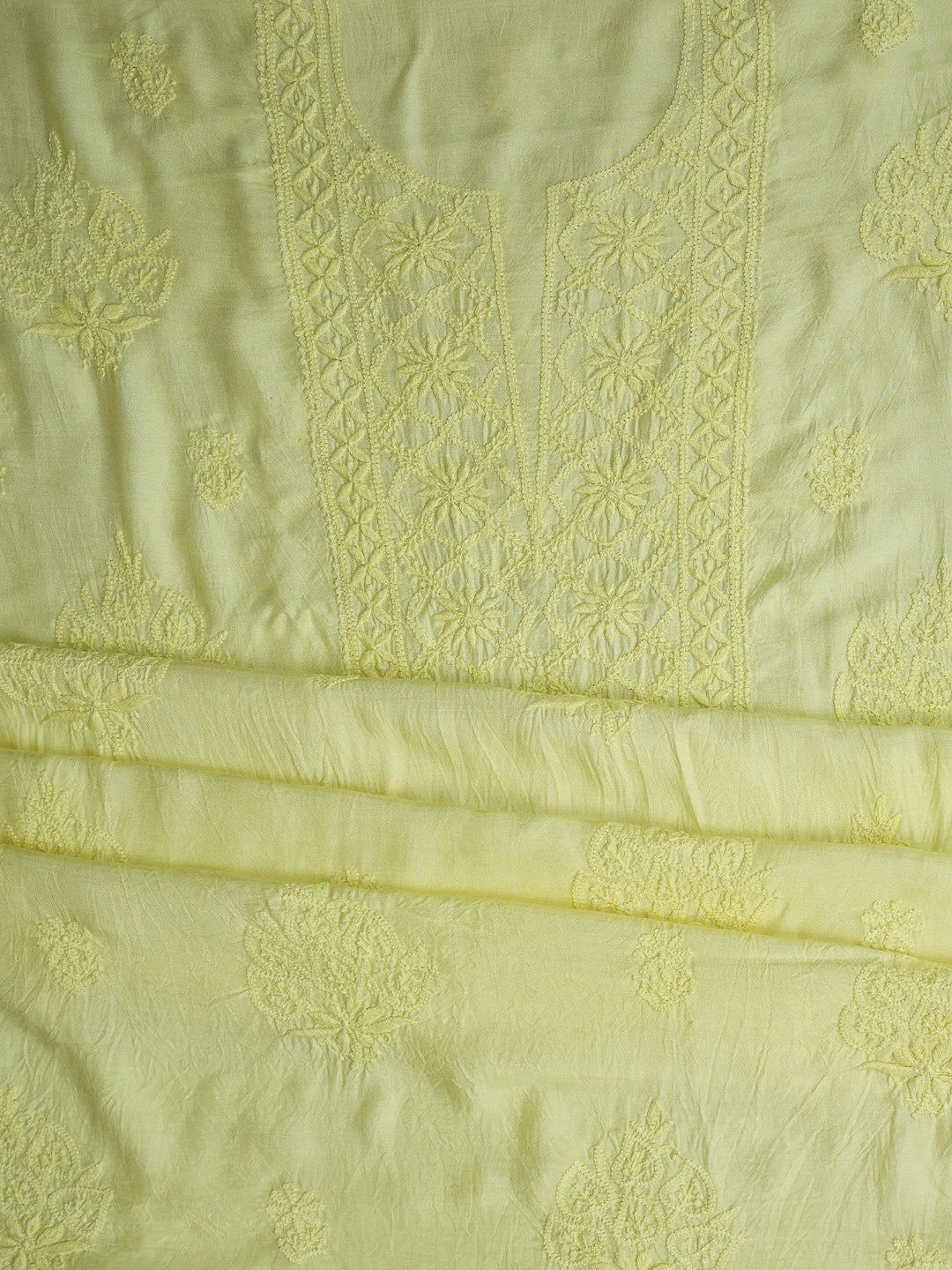 Ada Hand Embroidered Lemon Muslin Lucknowi Chikankari Unstitched Suit Piece 01A773428