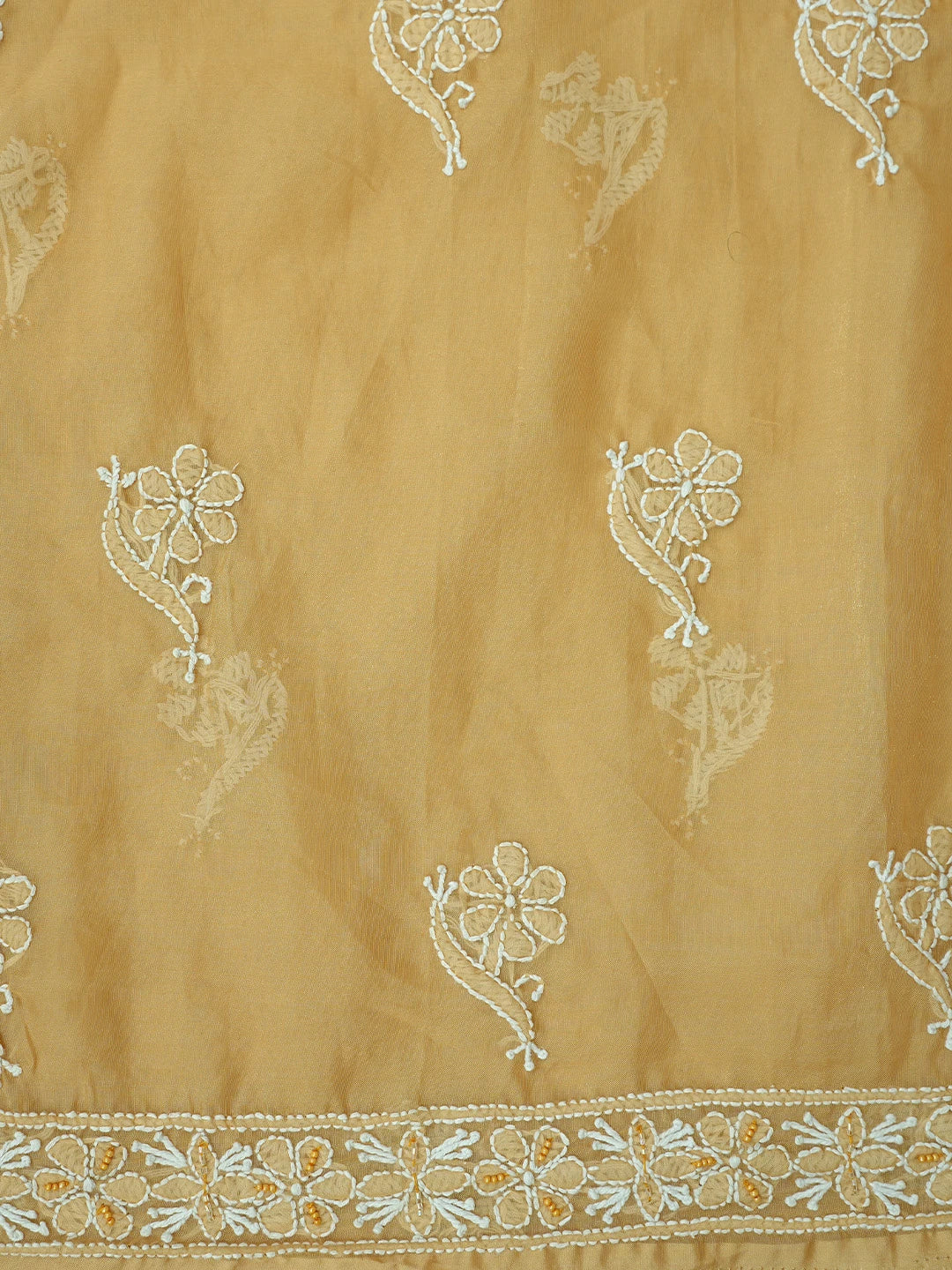 Ada Hand Embroidered Fawn Organza Lucknowi Chikankari Unstitched Kurta Dupatta Set With Cutdana Work 01A737321