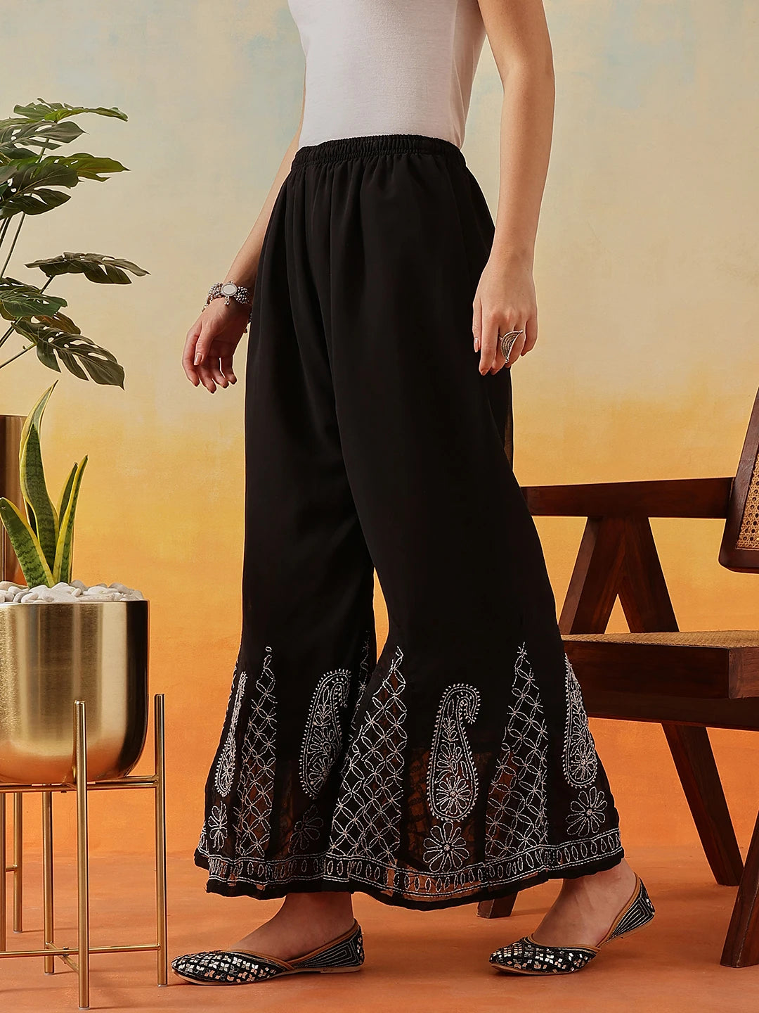 Ada Hand Embroidered Black Georgette Lucknowi Chikankari Palazzo A711197
