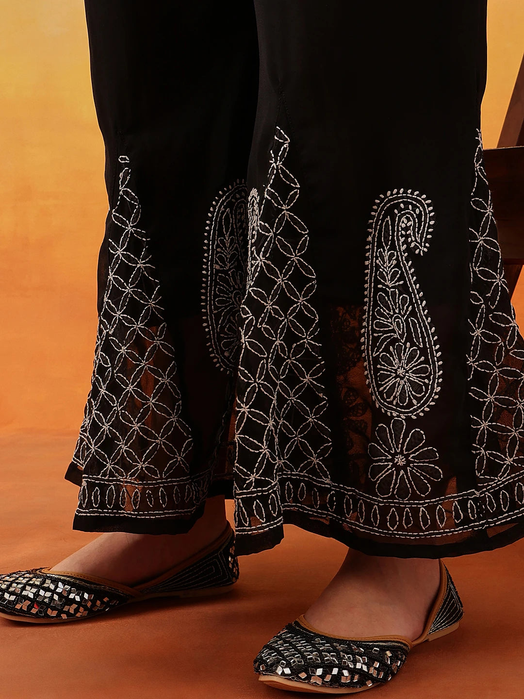 Ada Hand Embroidered Black Georgette Lucknowi Chikankari Palazzo A711197